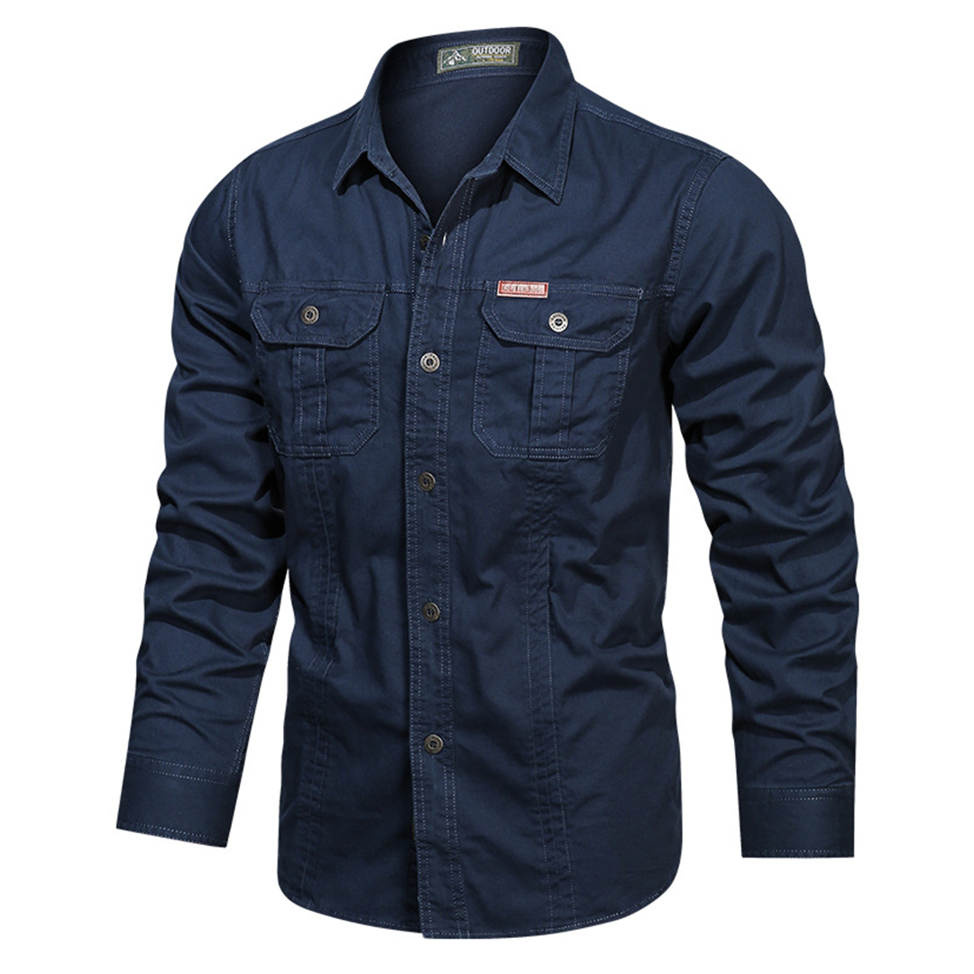 Men's Casual Long Sleeve Cargo Shirt With Pockets