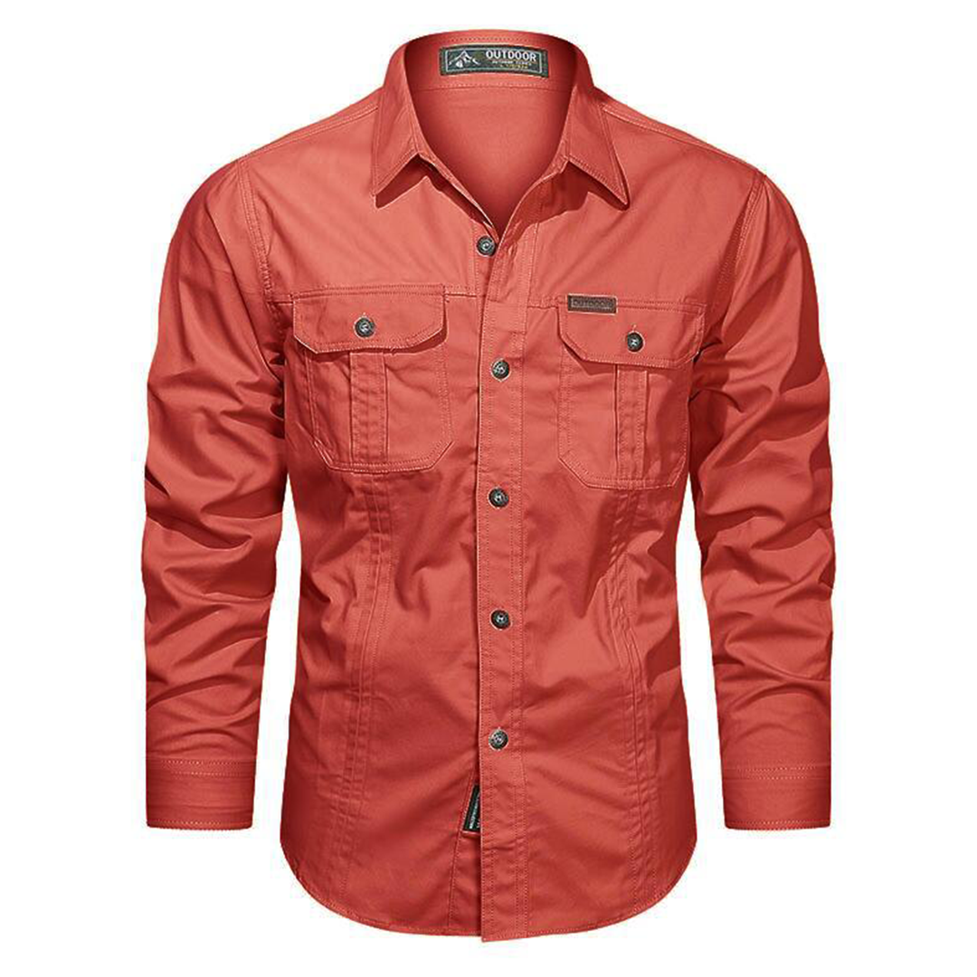 Men's Casual Long Sleeve Cargo Shirt With Pockets