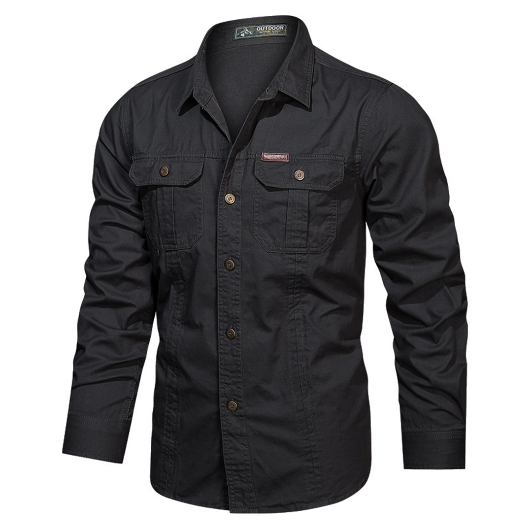 Men's Casual Long Sleeve Cargo Shirt With Pockets