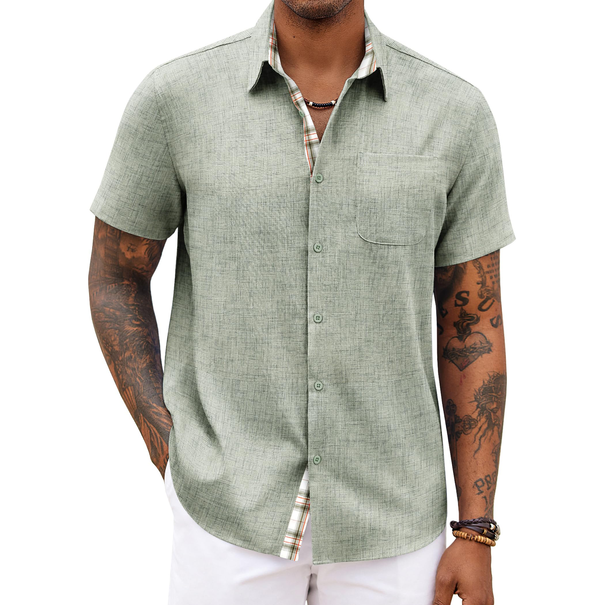 Men's Linen Short Sleeve Button-Up Shirt