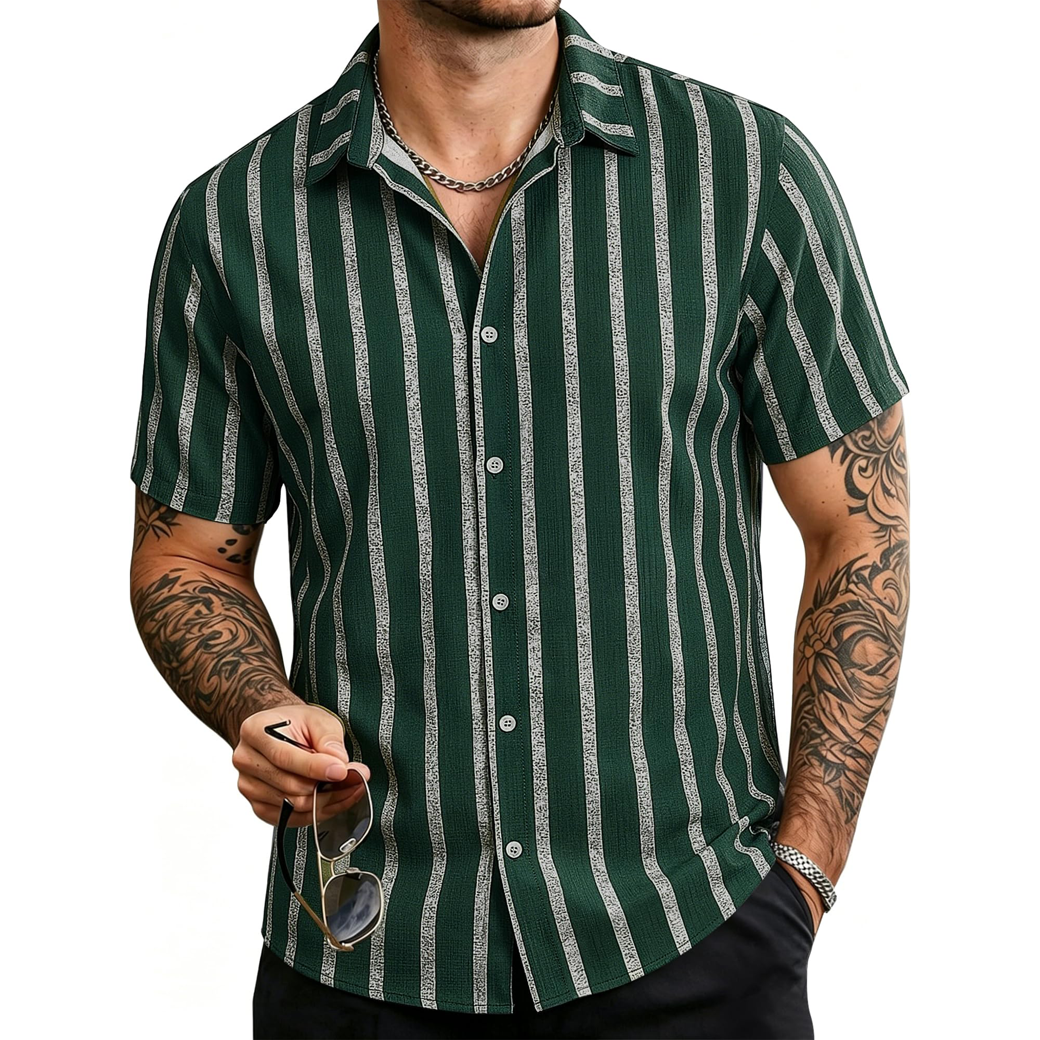 Men's Striped Linen Short Sleeve Shirt