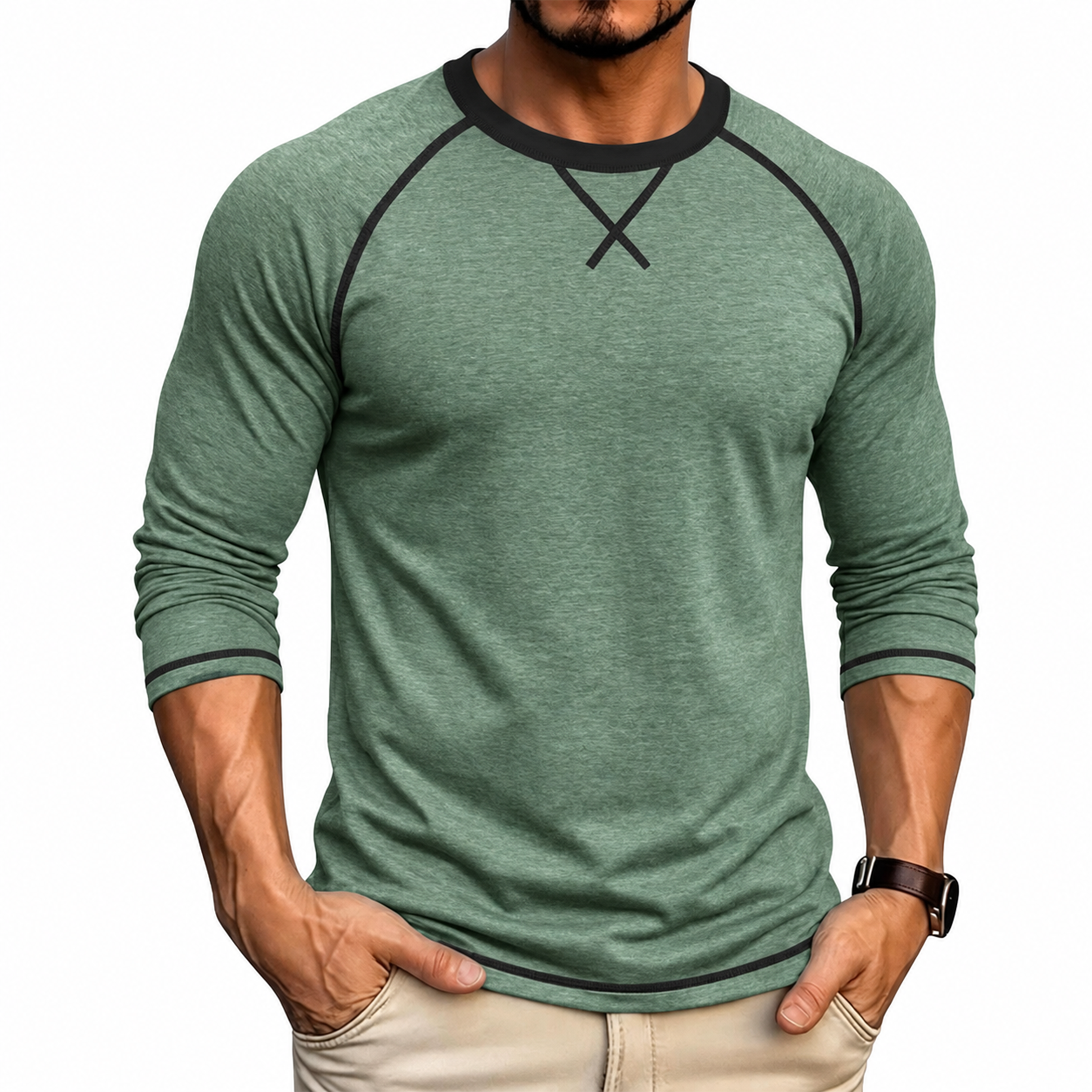 Men's Contrast-Stitch Raglan Long Sleeve T-Shirt