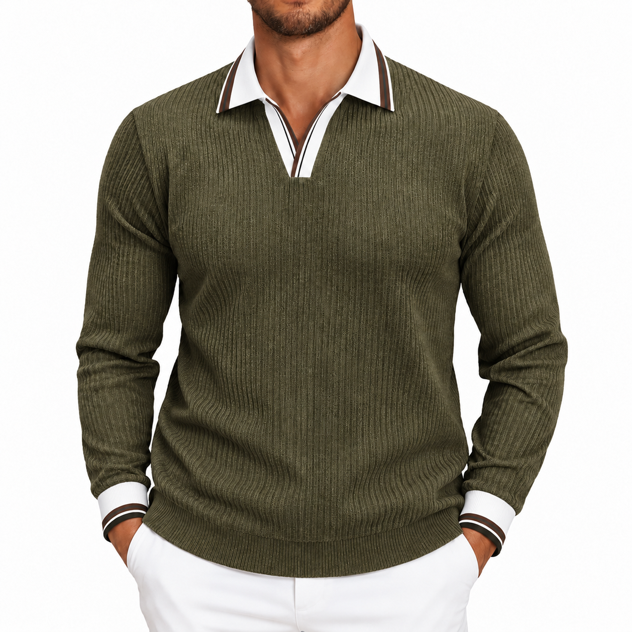 Men's Corduroy Collared Long Sleeve Pullover