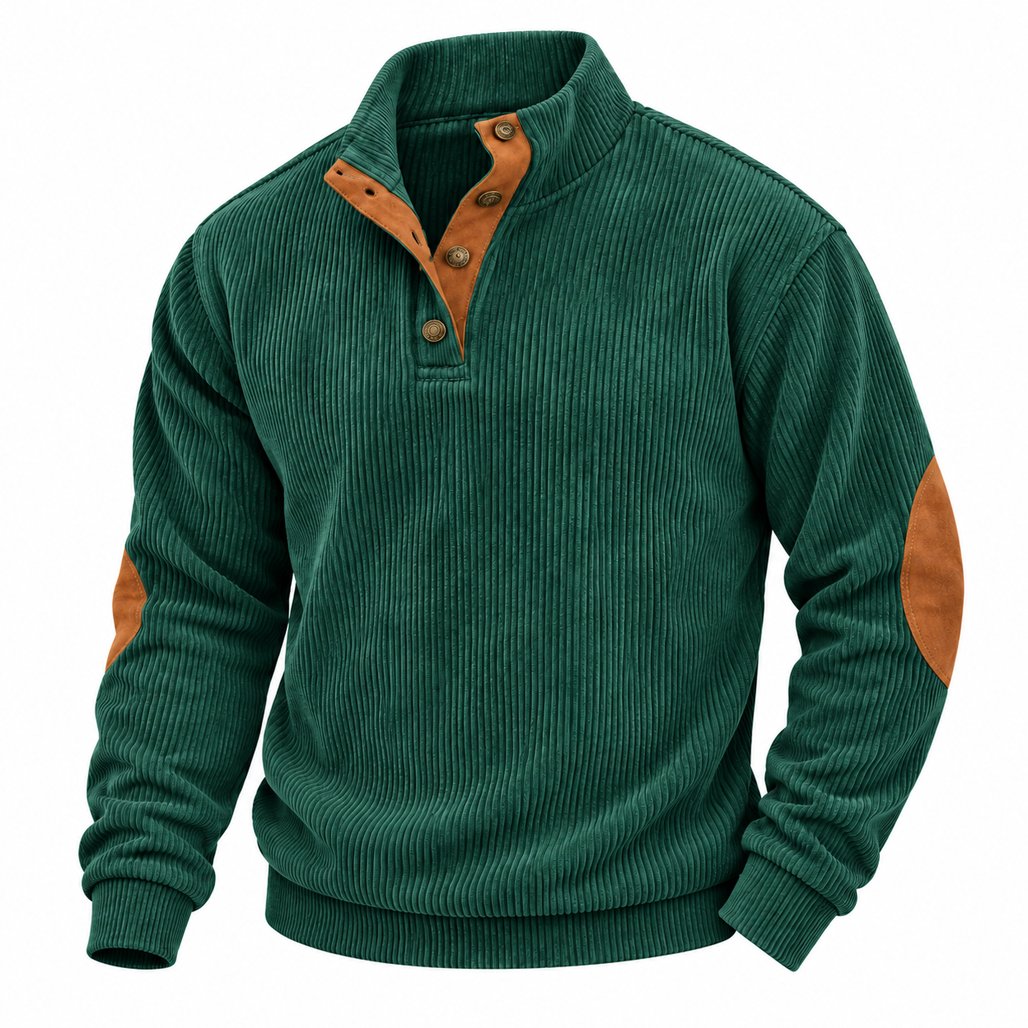 Men's Corduroy Snap-Neck Pullover with Elbow Patches