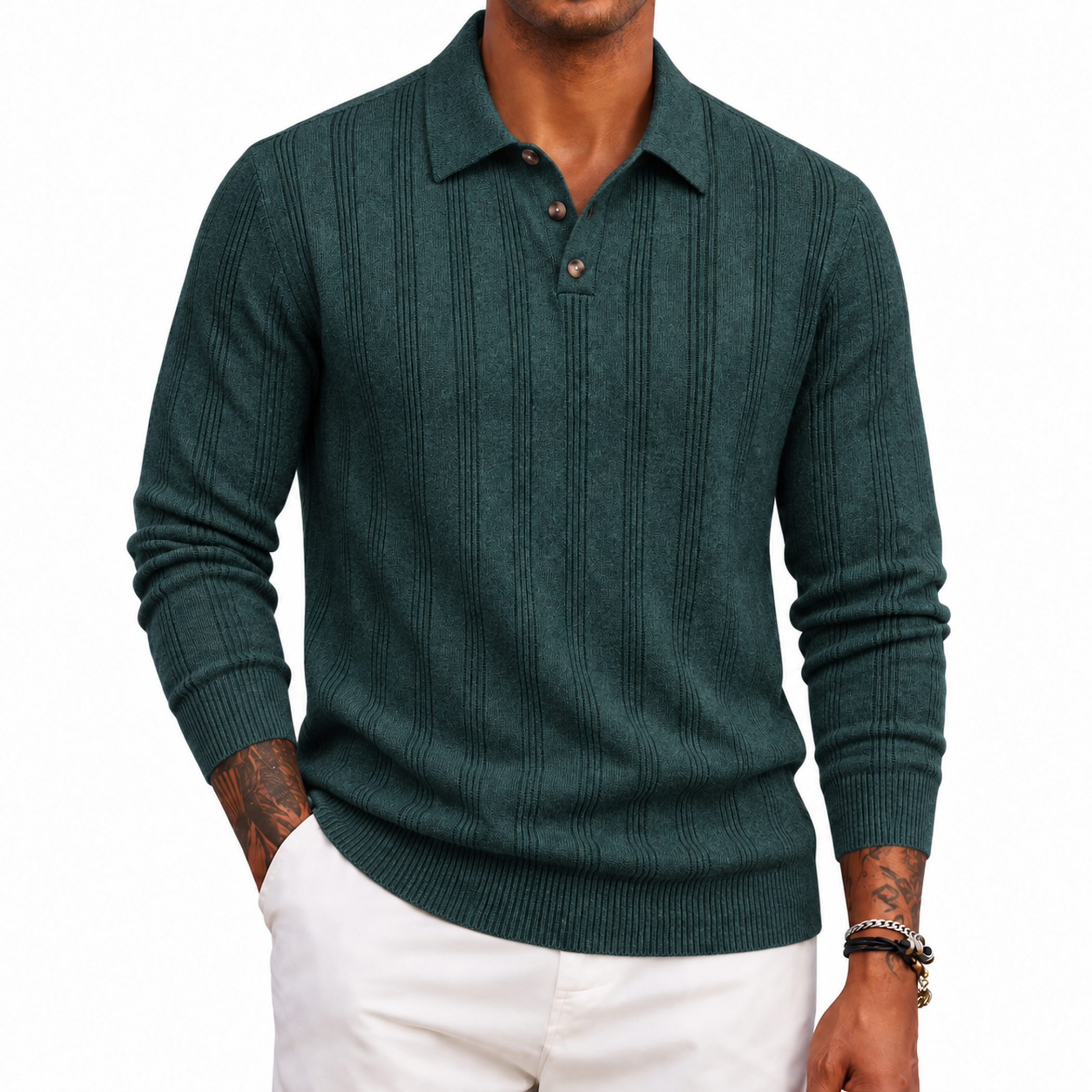 Men's Textured Knit Long Sleeve Polo