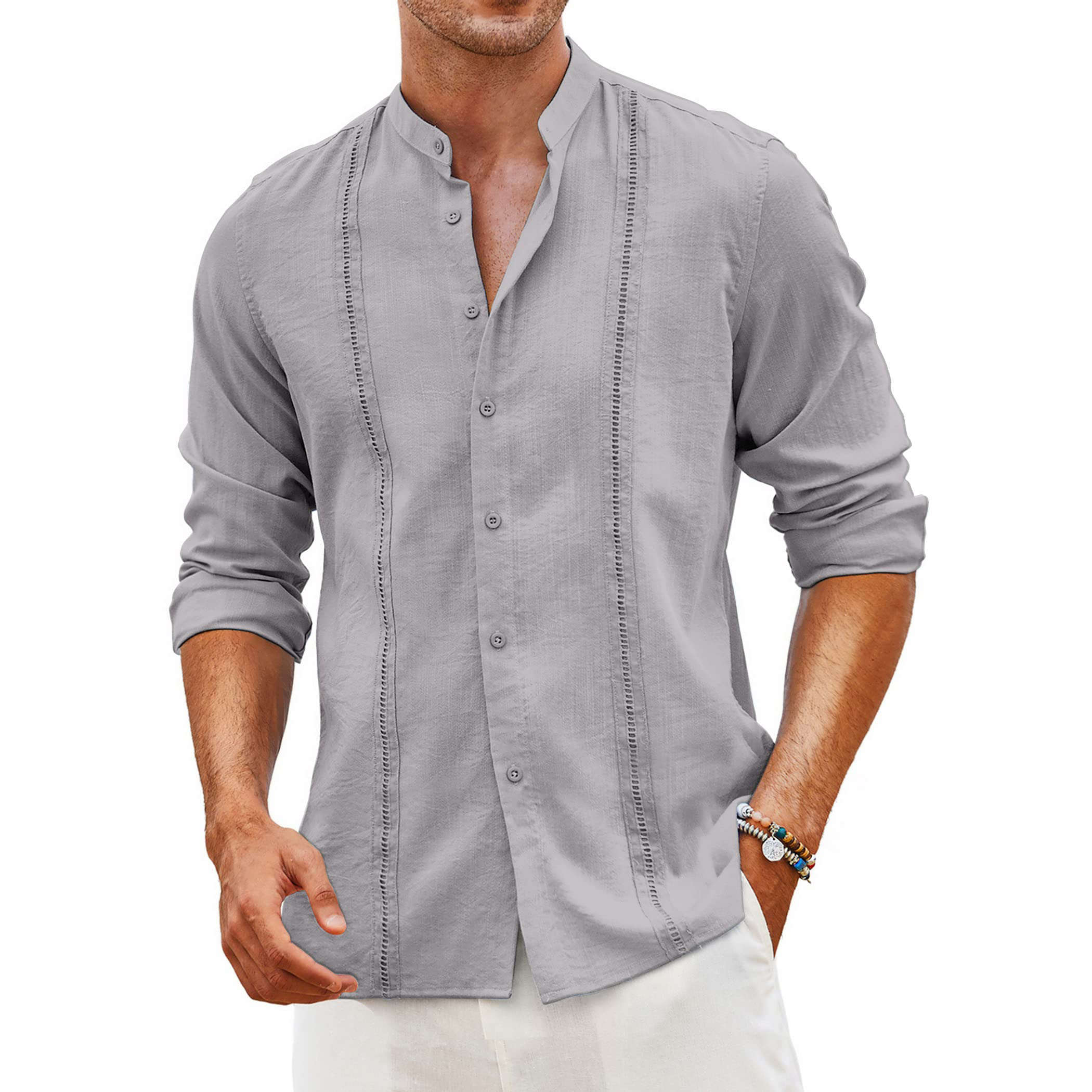 Men's Cuban Guayabera Long Sleeve Cotton Shirt