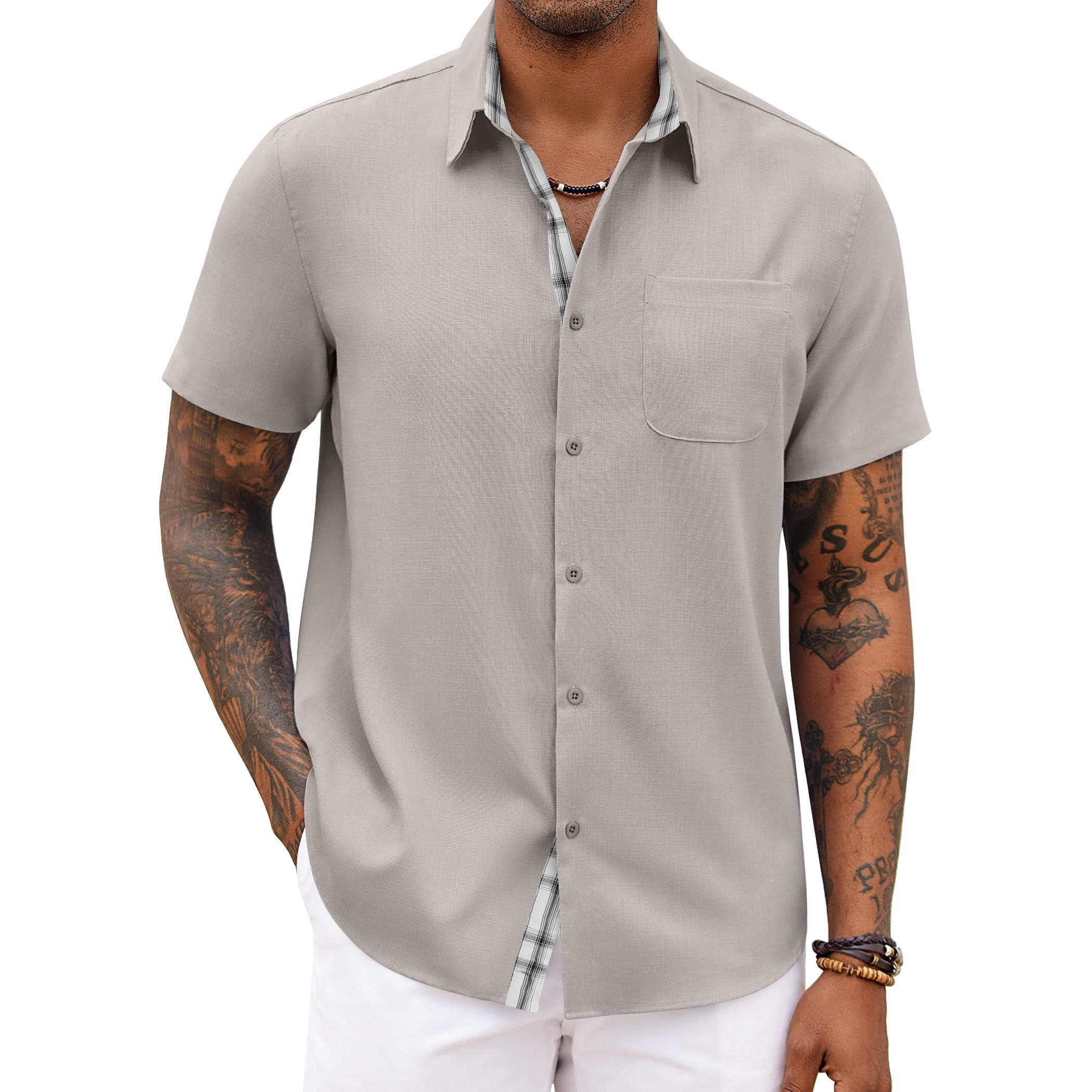 Men's Linen Short Sleeve Button-Up Shirt