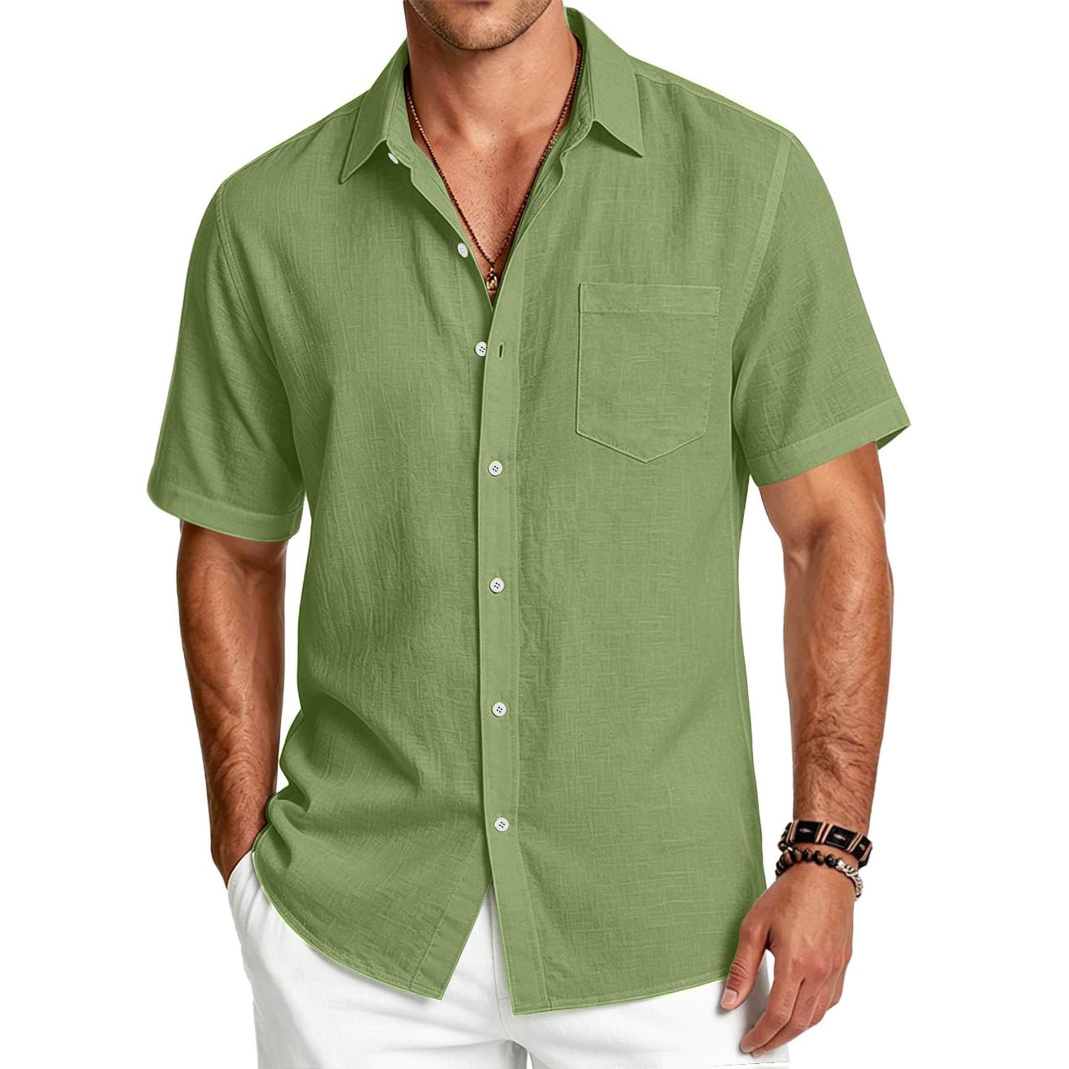 Men's Rayon Linen Short Sleeve Shirt with Pocket