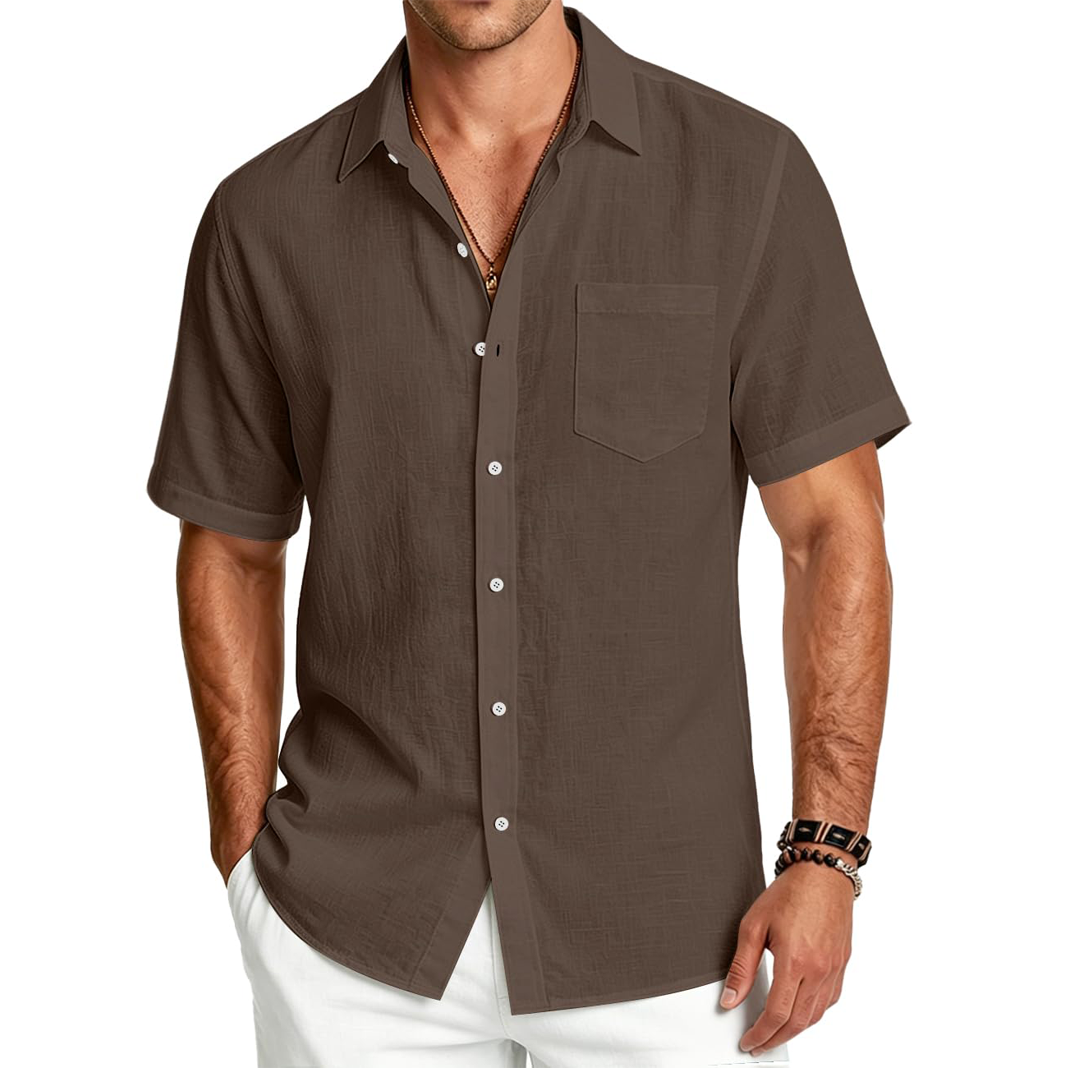 Men's Rayon Linen Short Sleeve Shirt with Pocket