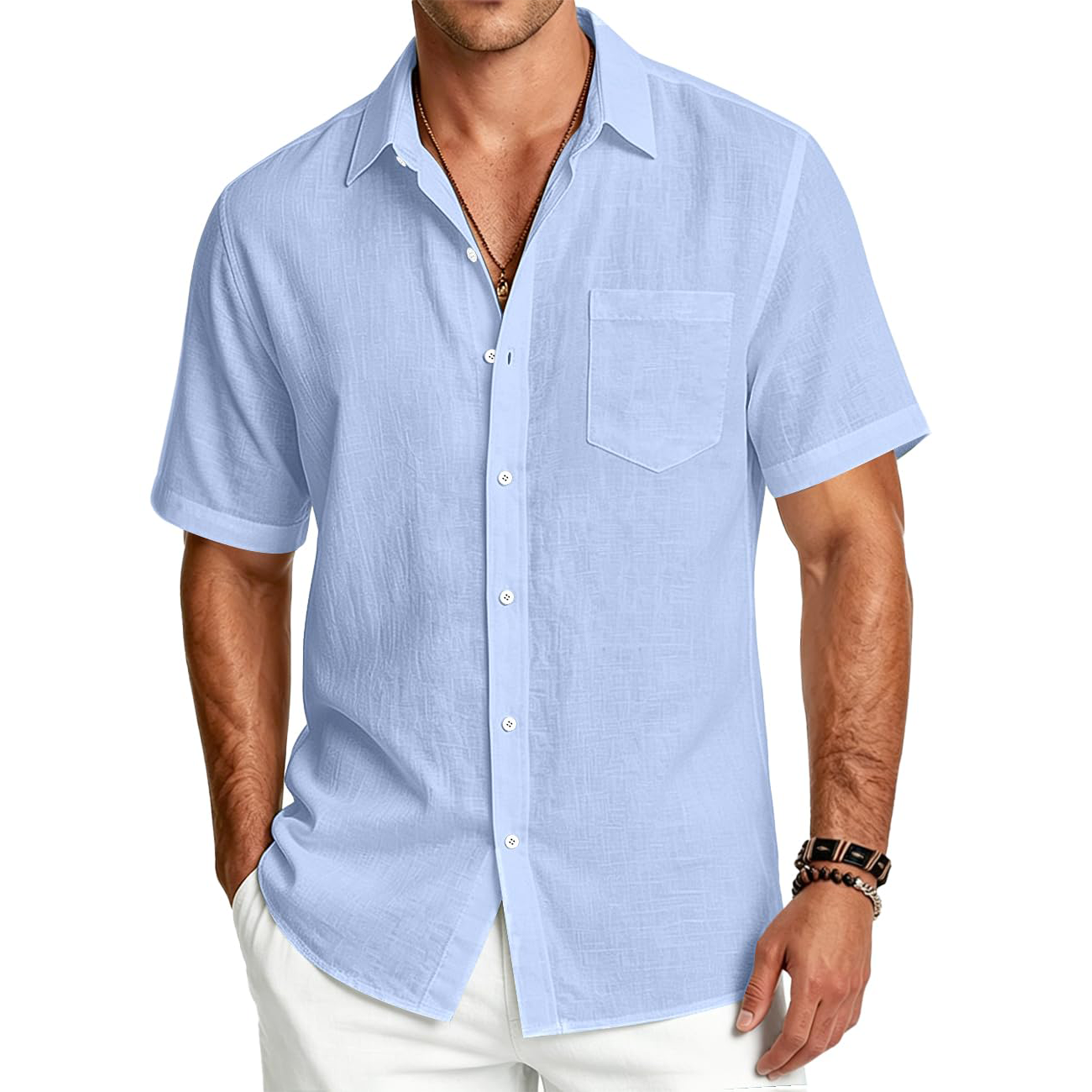Men's Rayon Linen Short Sleeve Shirt with Pocket