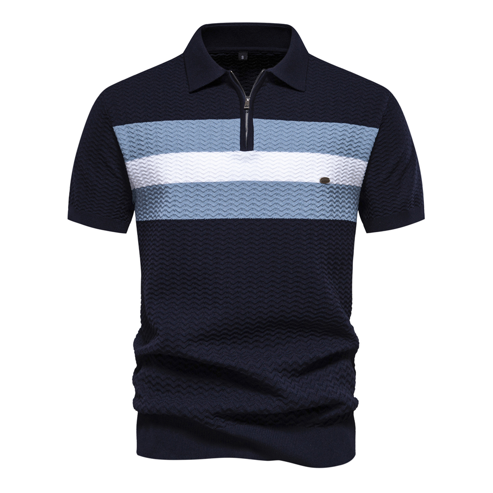 Men's Casual Striped Lapel Short Sleeve Golf Shirt