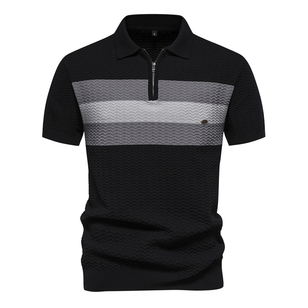 Men's Casual Striped Lapel Short Sleeve Golf Shirt