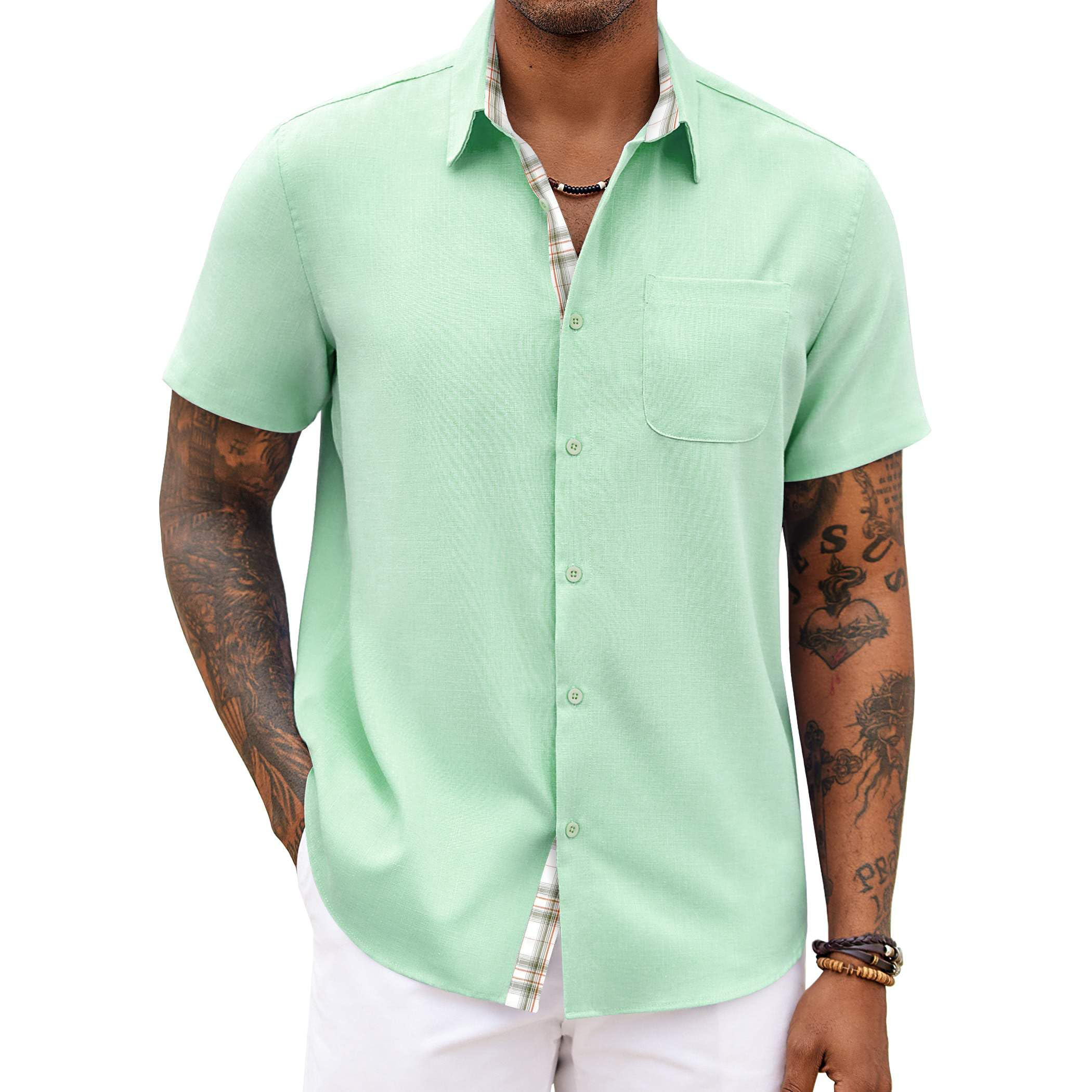 Men's Linen Short Sleeve Button-Up Shirt