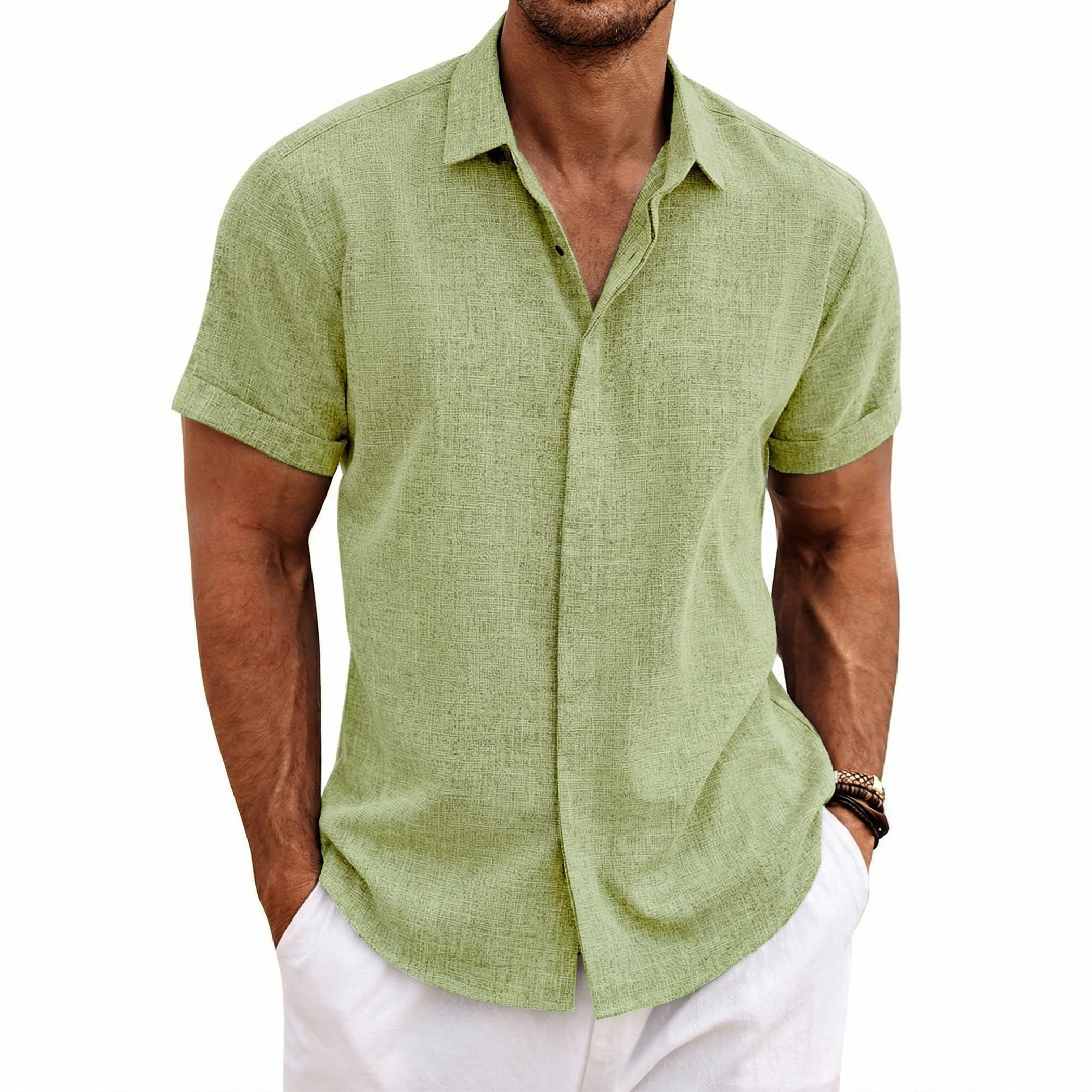 Men's Linen Short Sleeve Button Down Shirt