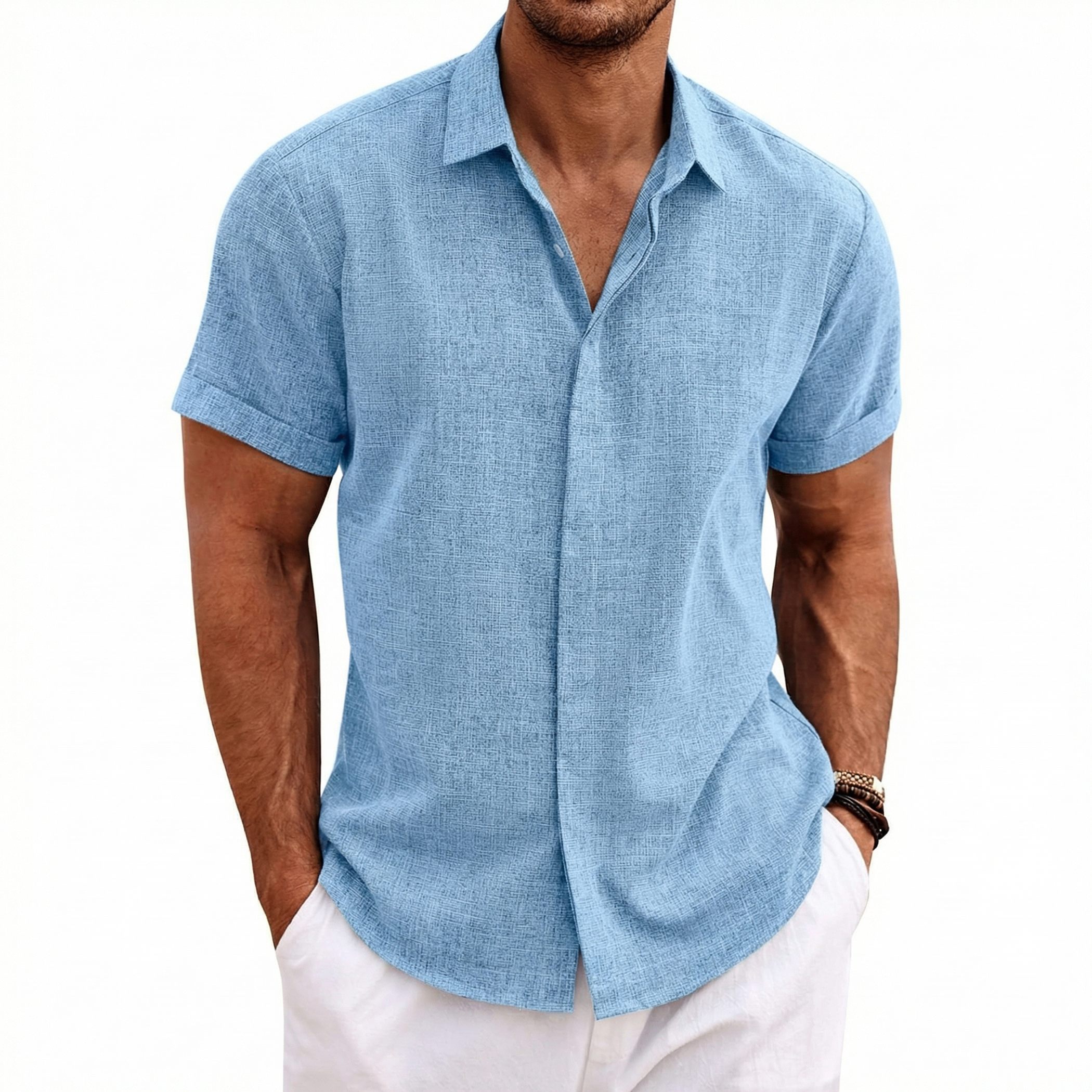 Men's Linen Short Sleeve Button Down Shirt