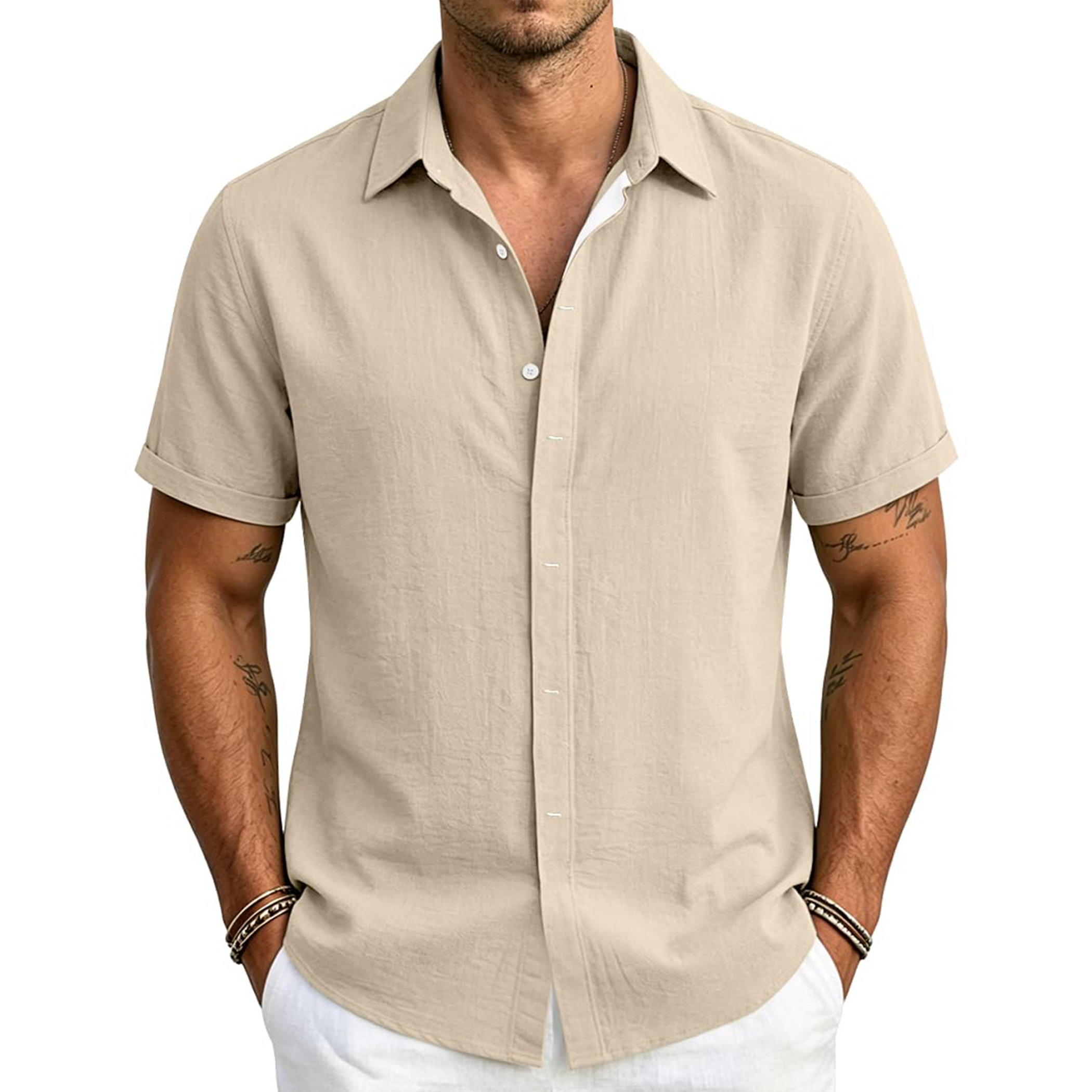 Men's Cotton Linen Short Sleeve Shirt