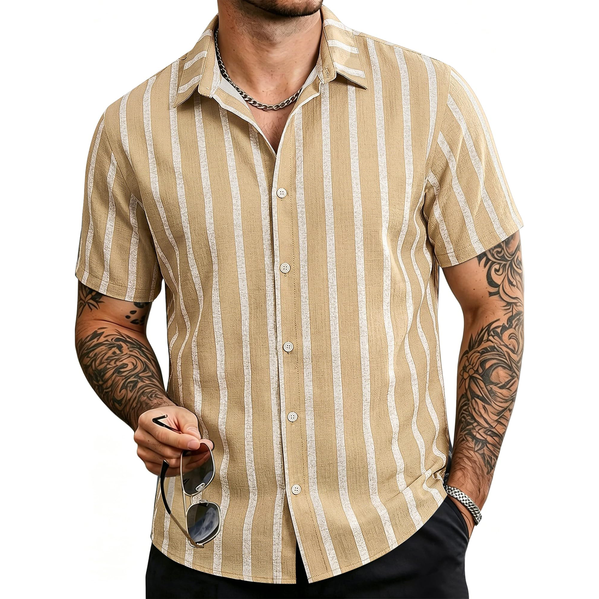 Men's Striped Linen Short Sleeve Shirt