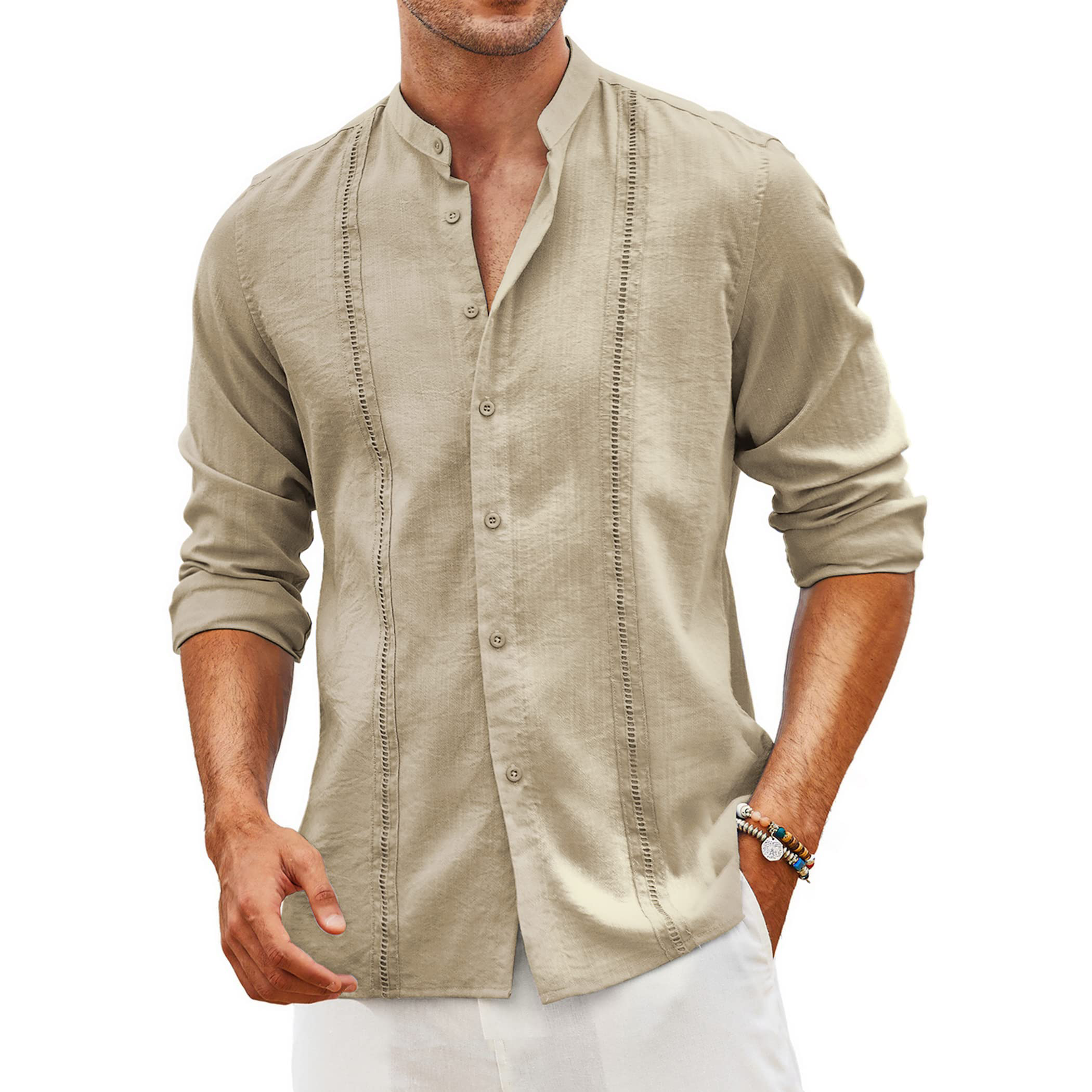 Men's Cuban Guayabera Long Sleeve Cotton Shirt