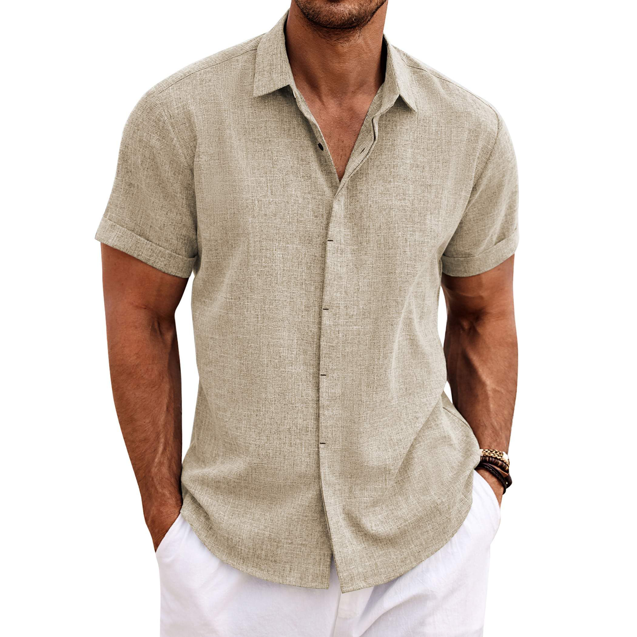 Men's Linen Short Sleeve Button Down Shirt