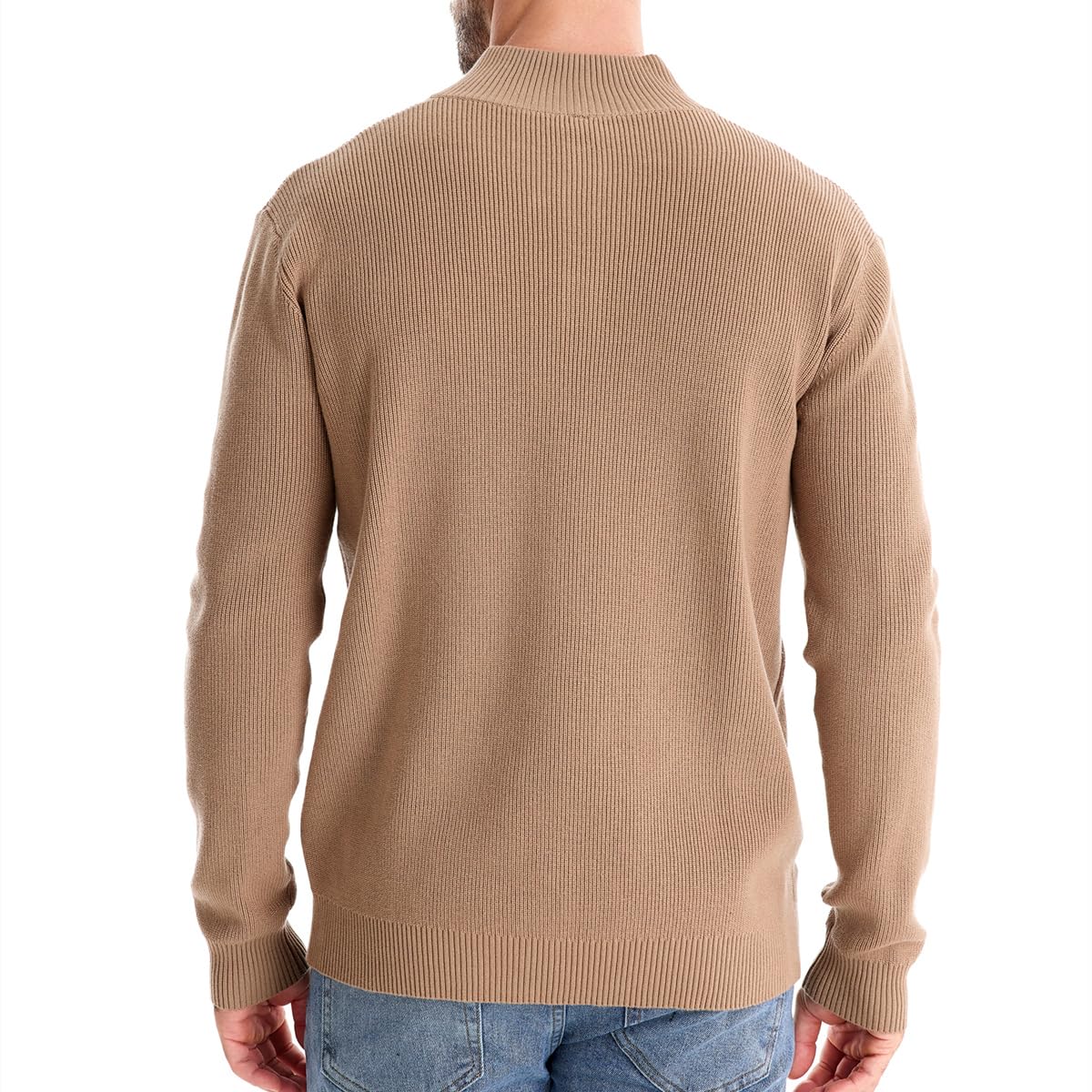 Men's Mock Neck Button-Up Cotton Pullover Sweater