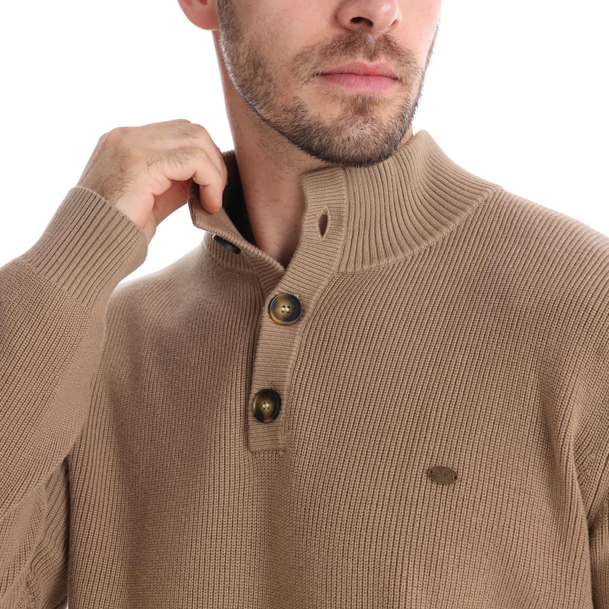 Men's Mock Neck Button-Up Cotton Pullover Sweater