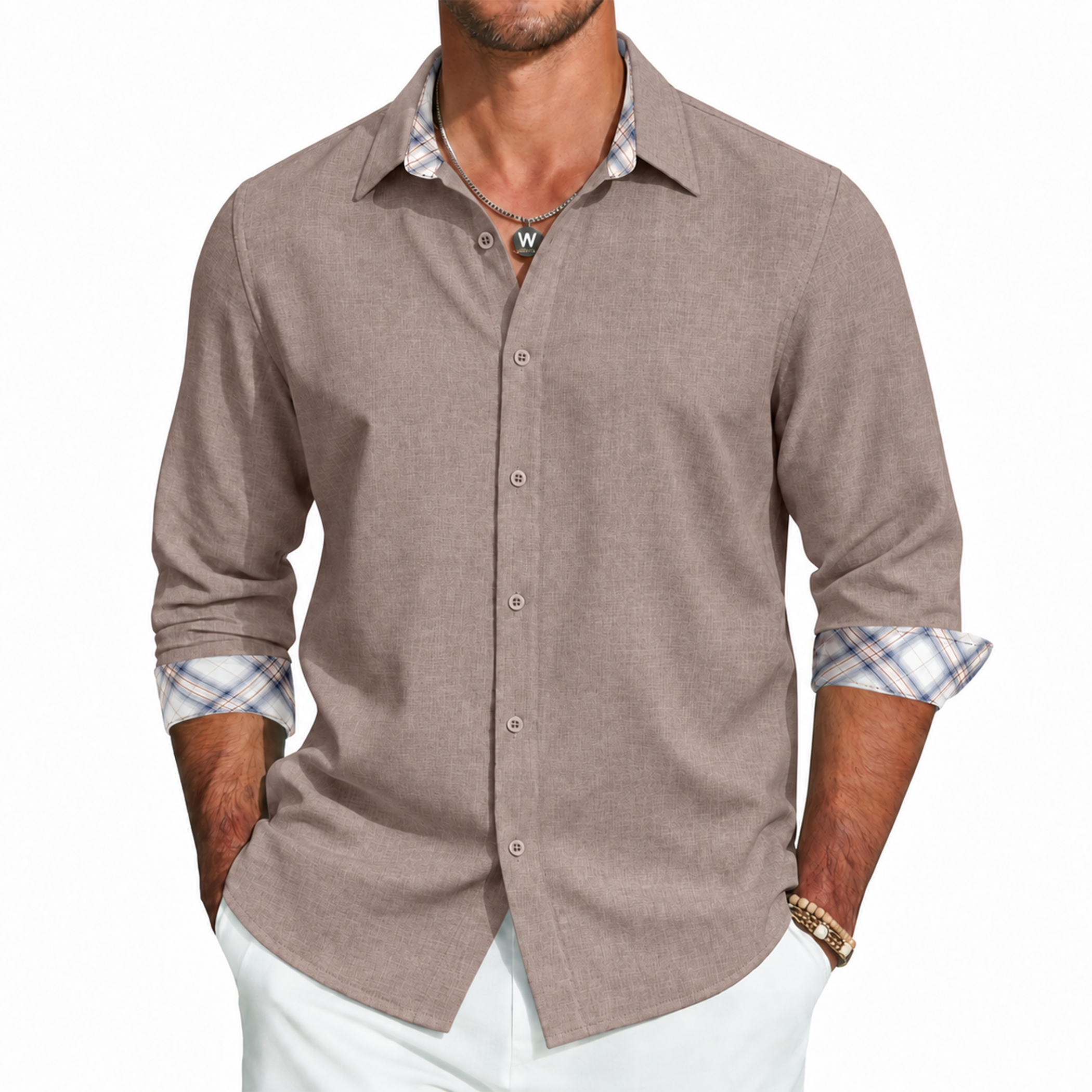 Men's Slub Textured Button-Up Shirt