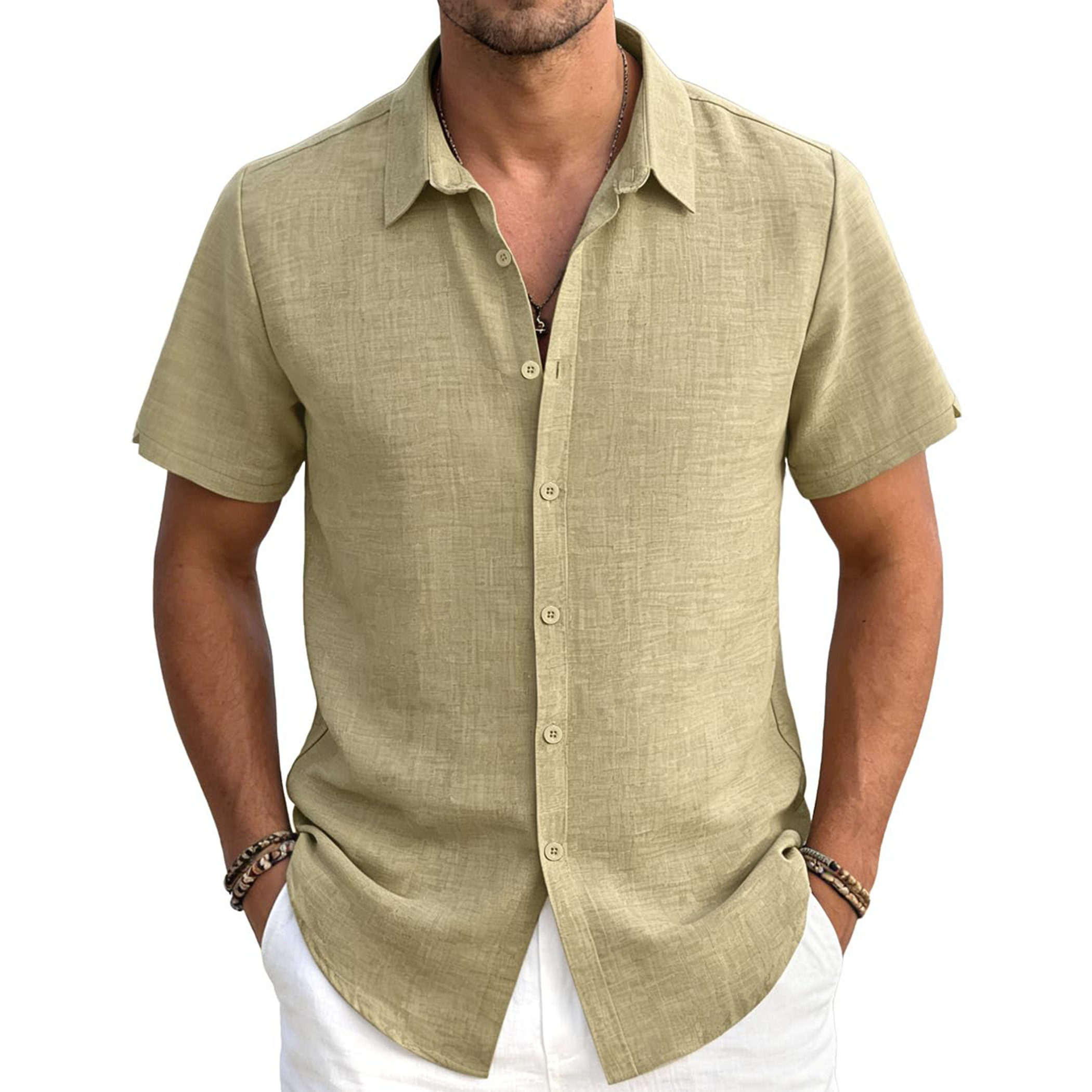 Men's Casual Linen Short Sleeve Shirt