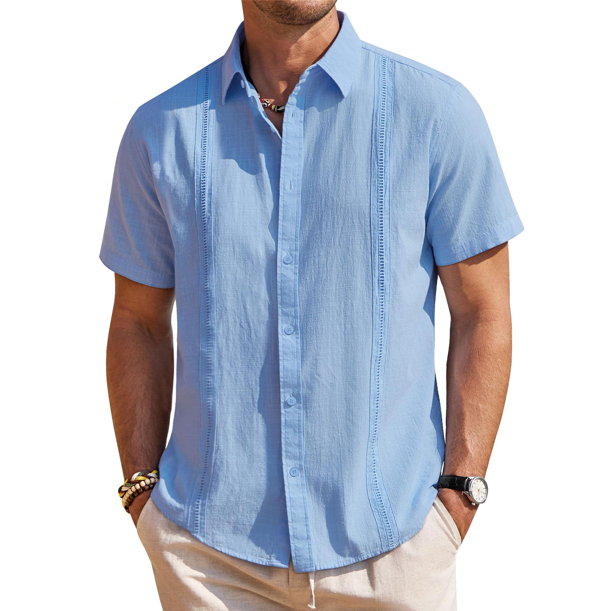 Men's Textured Jacquard Short Sleeve Button Down Shirt