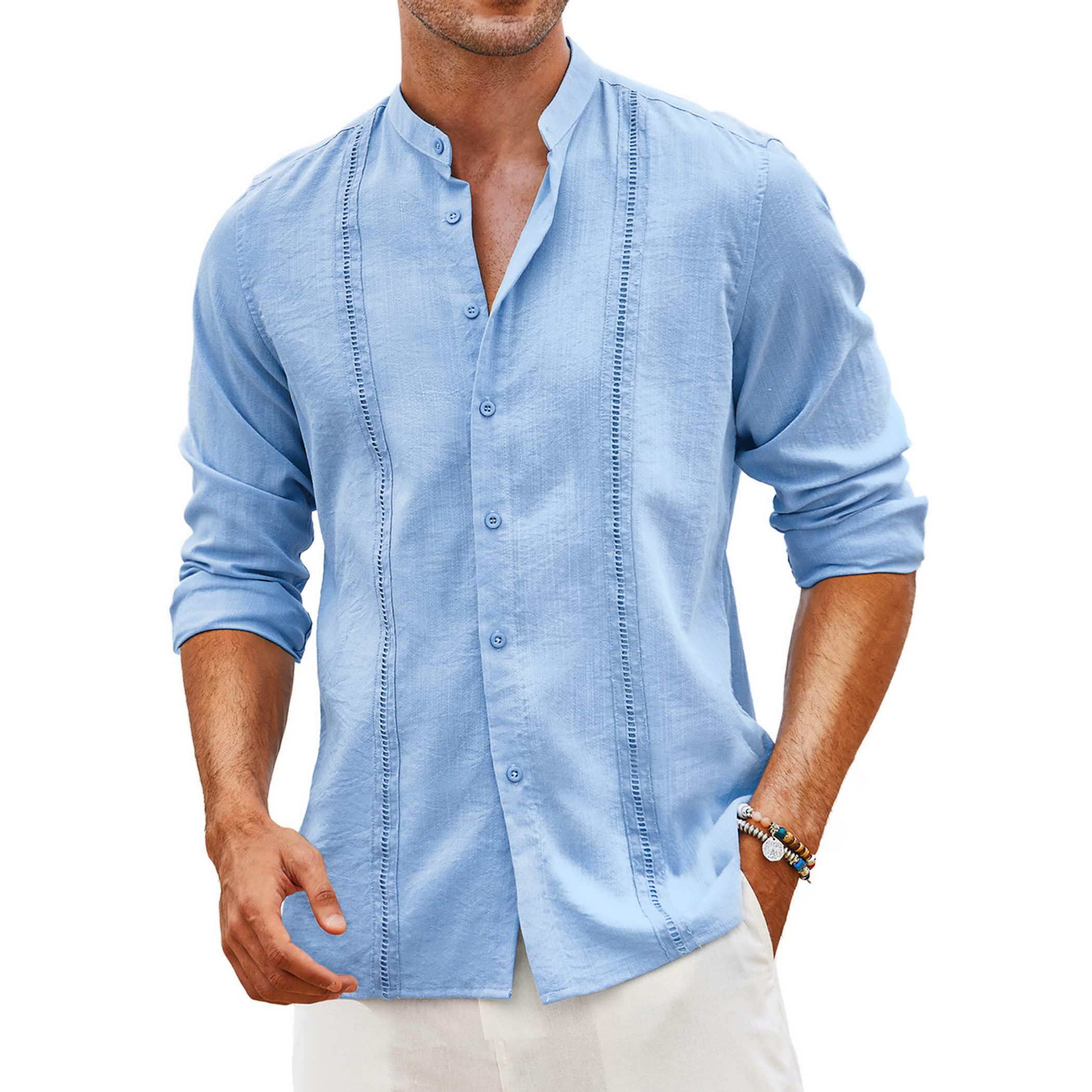 Men's Cuban Guayabera Long Sleeve Cotton Shirt