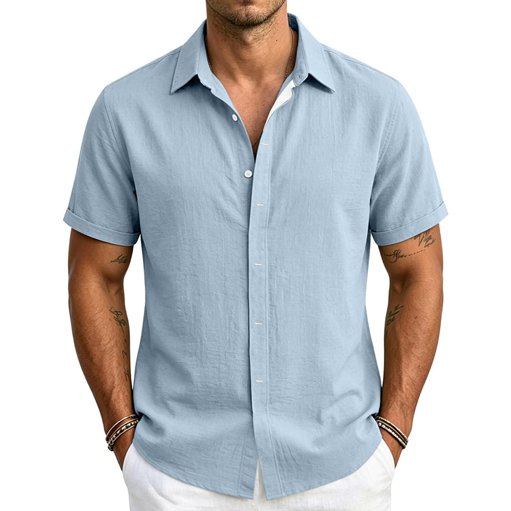 Men's Cotton Linen Short Sleeve Shirt
