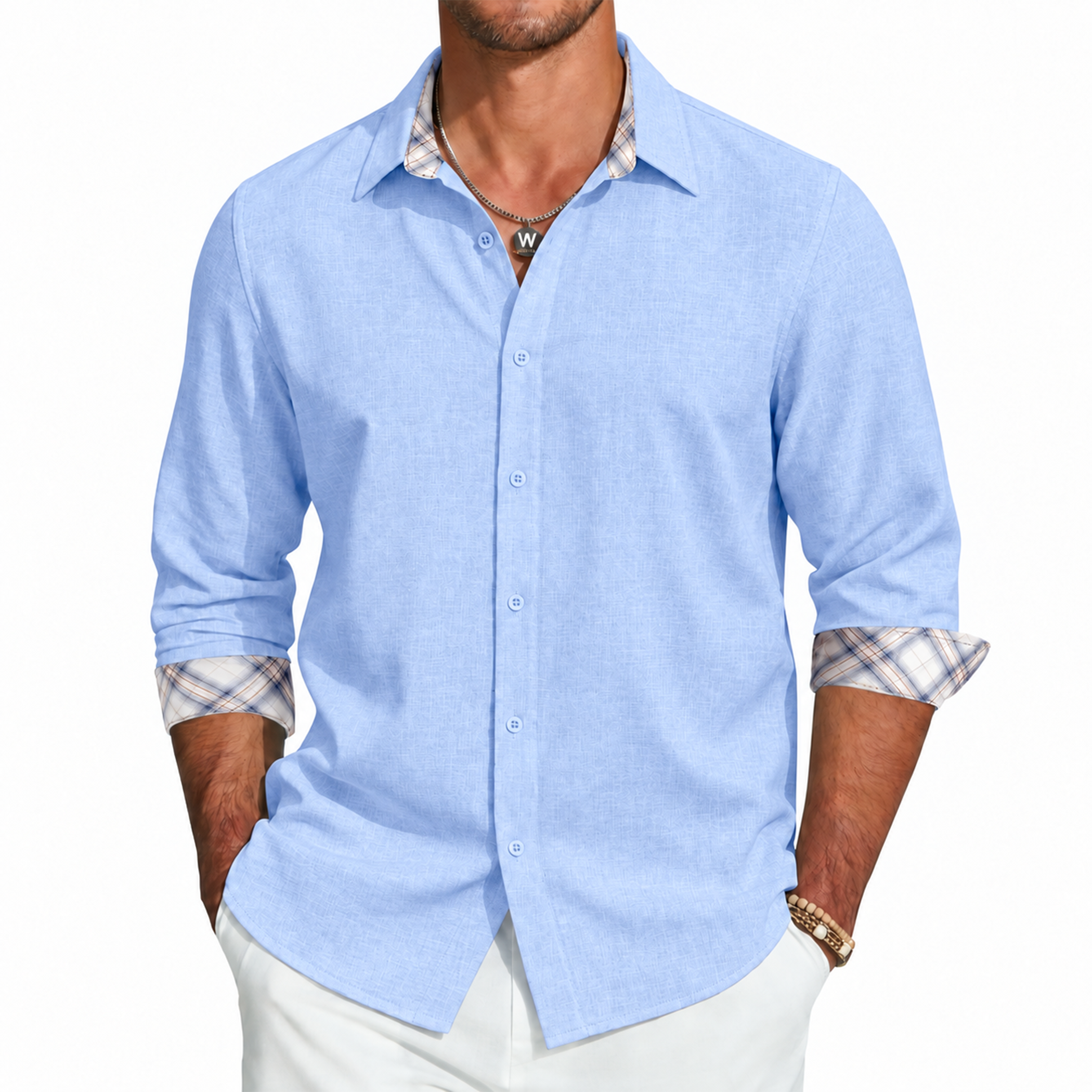 Men's Slub Textured Button-Up Shirt
