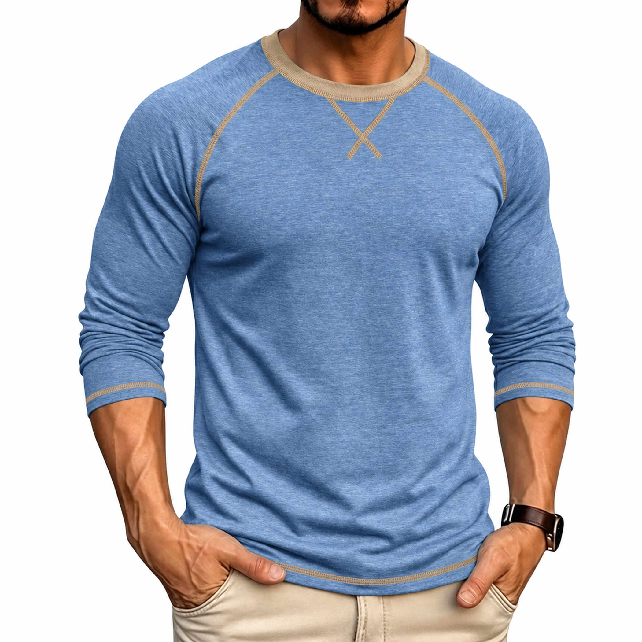 Men's Contrast-Stitch Raglan Long Sleeve T-Shirt