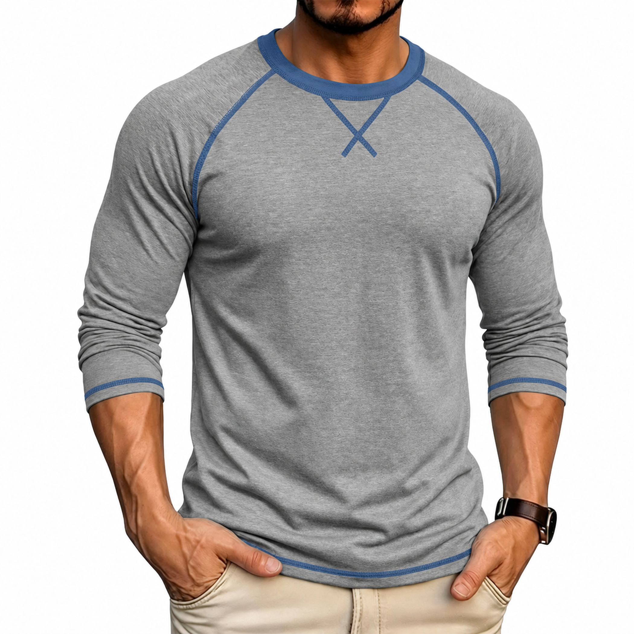 Men's Contrast-Stitch Raglan Long Sleeve T-Shirt