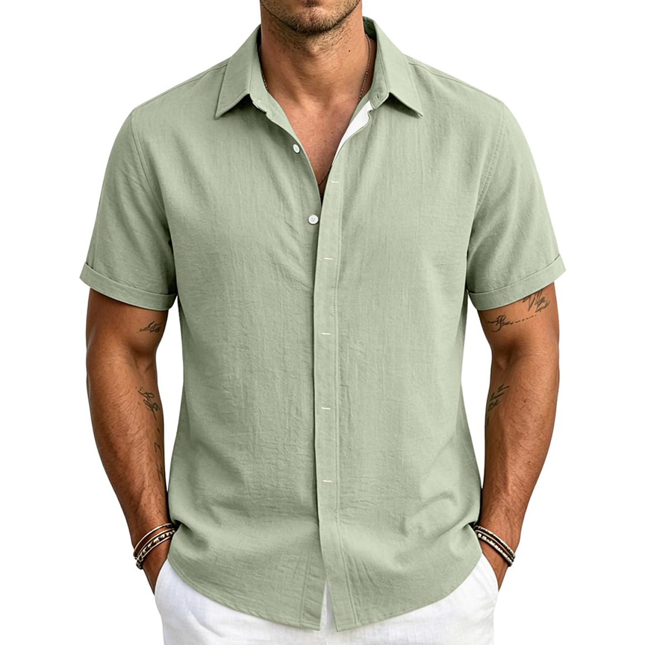 Men's Cotton Linen Short Sleeve Shirt