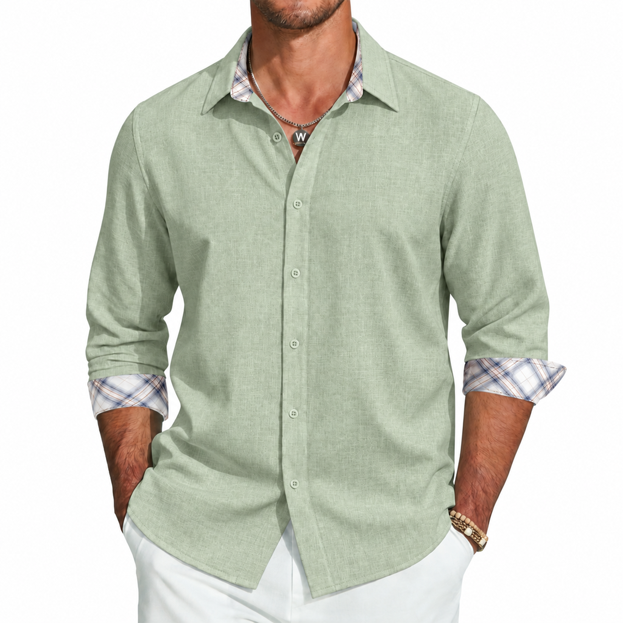 Men's Slub Textured Button-Up Shirt