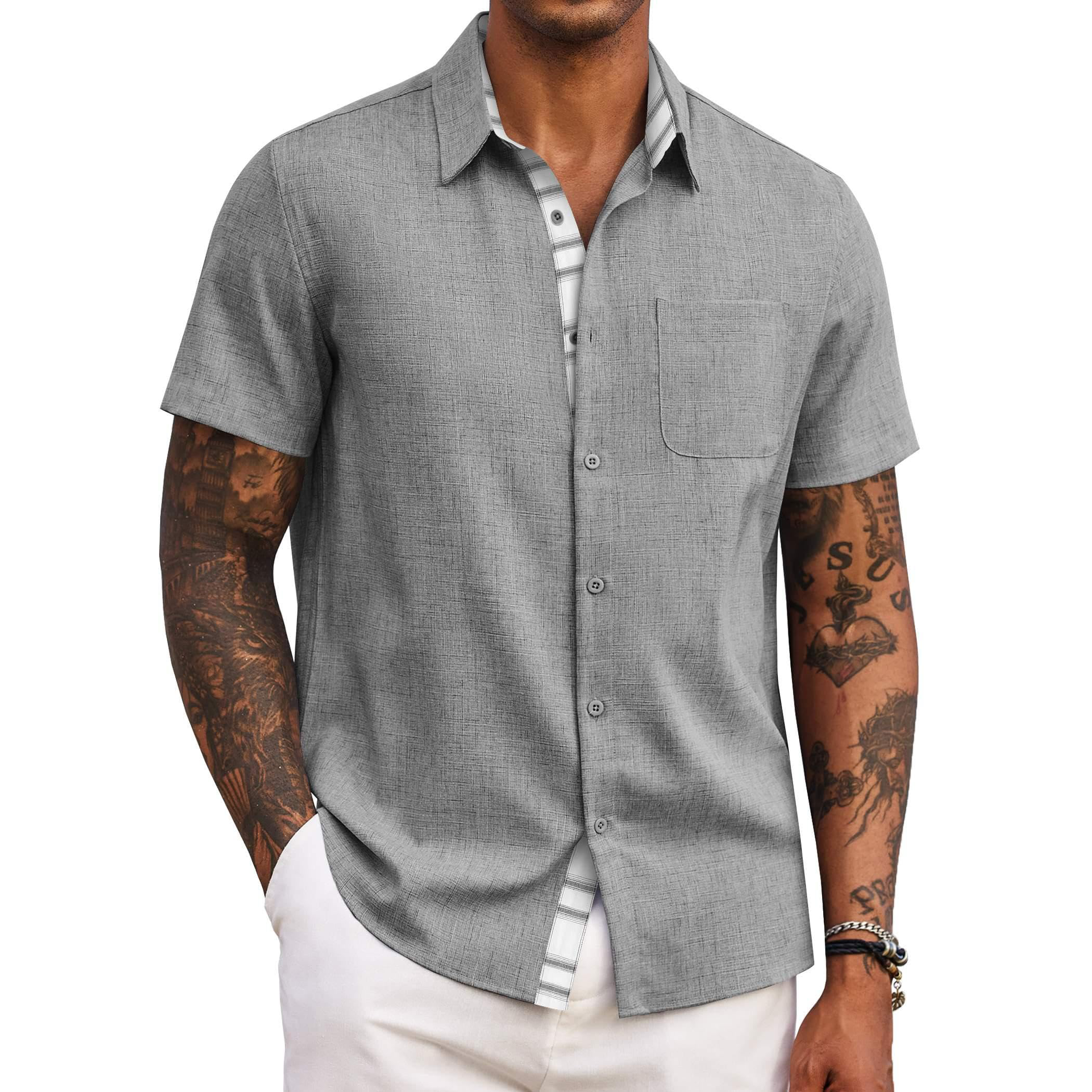 Men's Linen Short Sleeve Button-Up Shirt