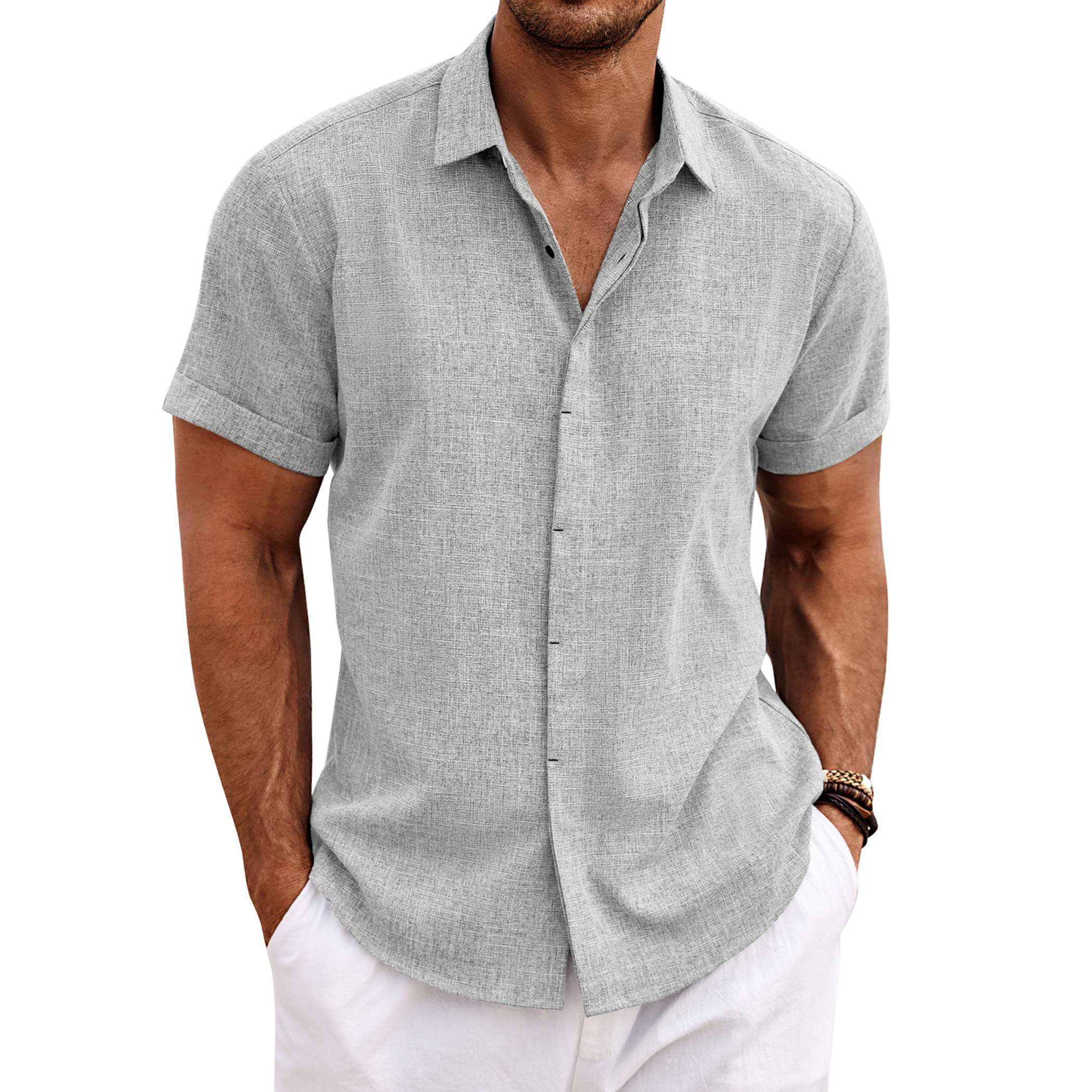 Men's Linen Short Sleeve Button Down Shirt