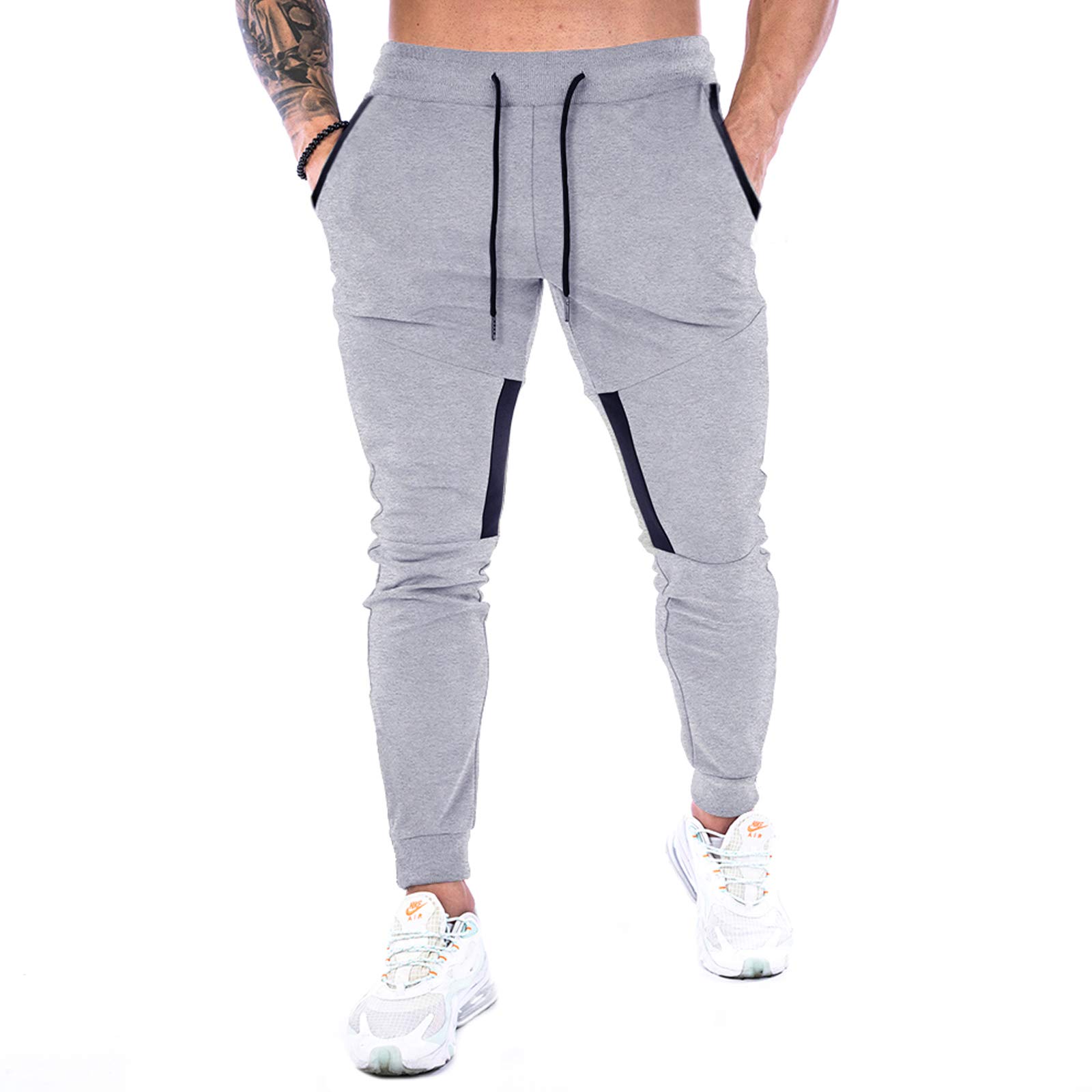Men's Solid Color Drawstring Waist Sweatpants with Zipper Pockets