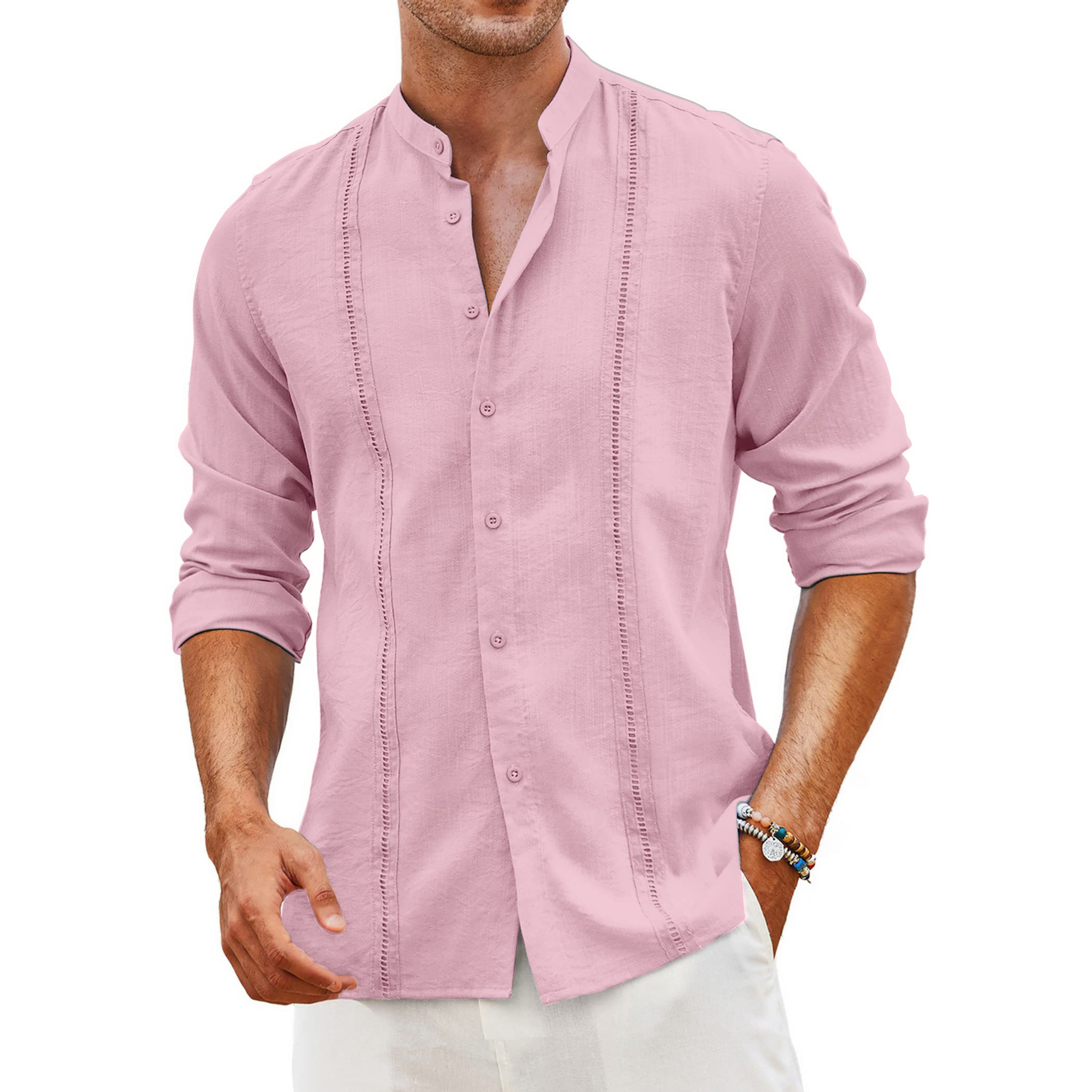 Men's Cuban Guayabera Long Sleeve Cotton Shirt