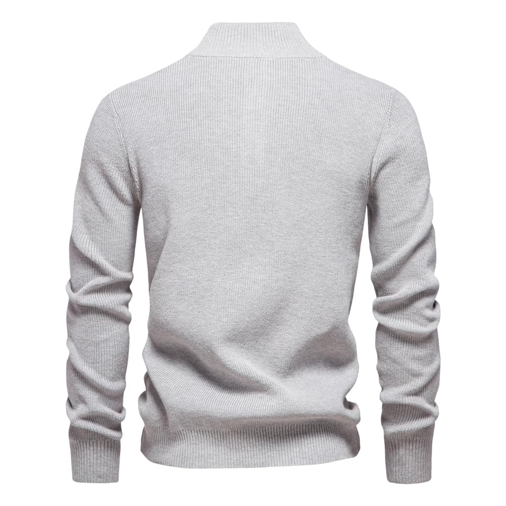 Men's Mock Neck Button-Up Cotton Pullover Sweater