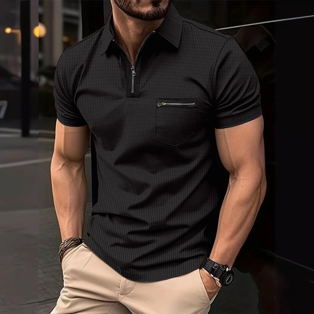 Men's Waffle Zipper Polo Shirt