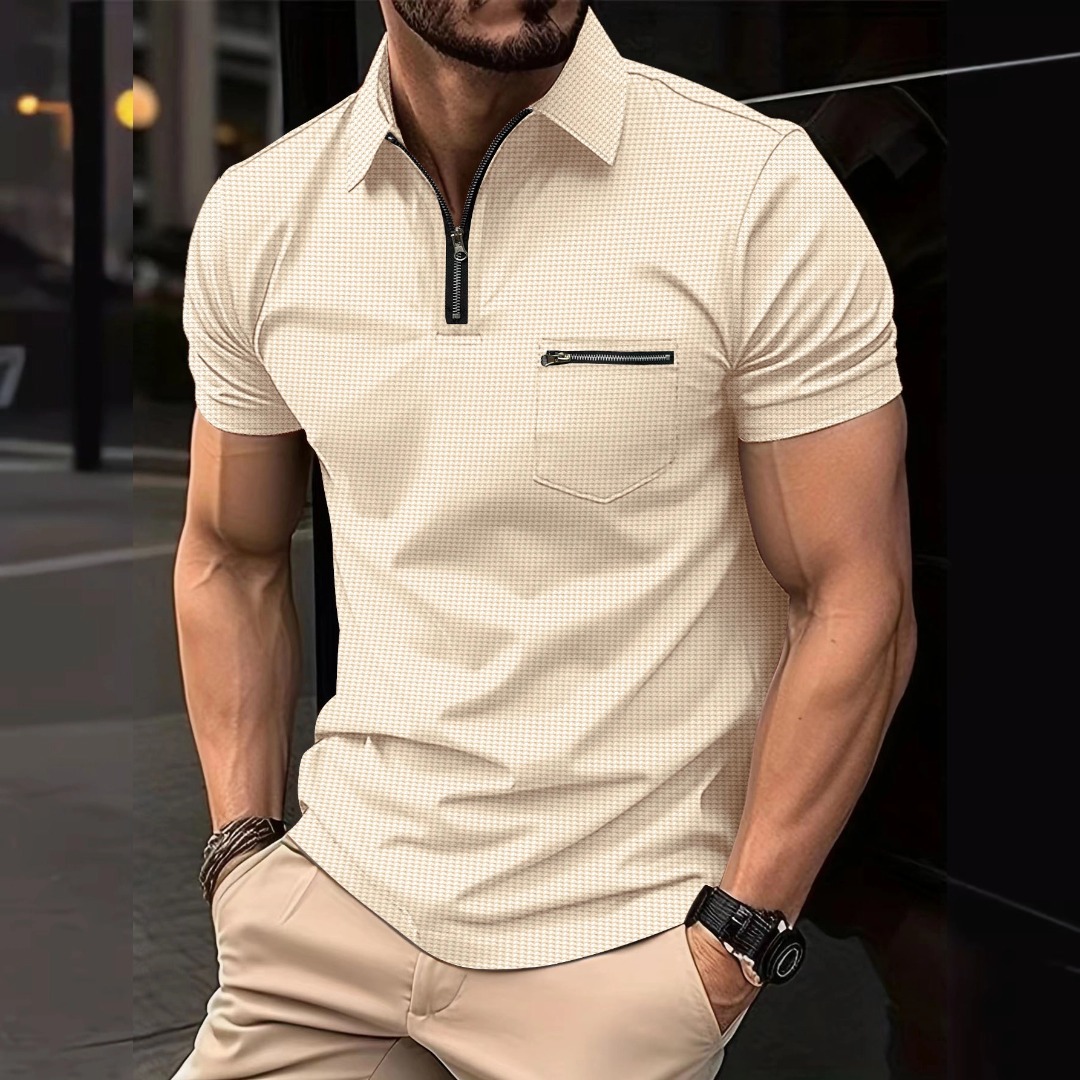 Men's Waffle Zipper Polo Shirt
