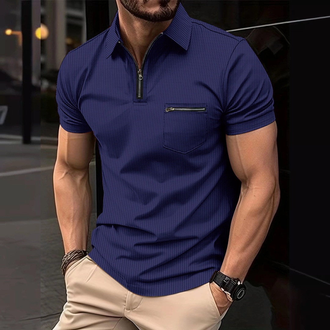 Men's Waffle Zipper Polo Shirt