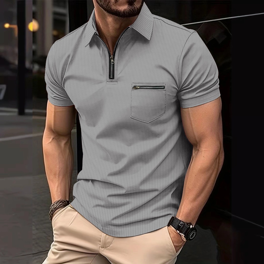 Men's Waffle Zipper Polo Shirt