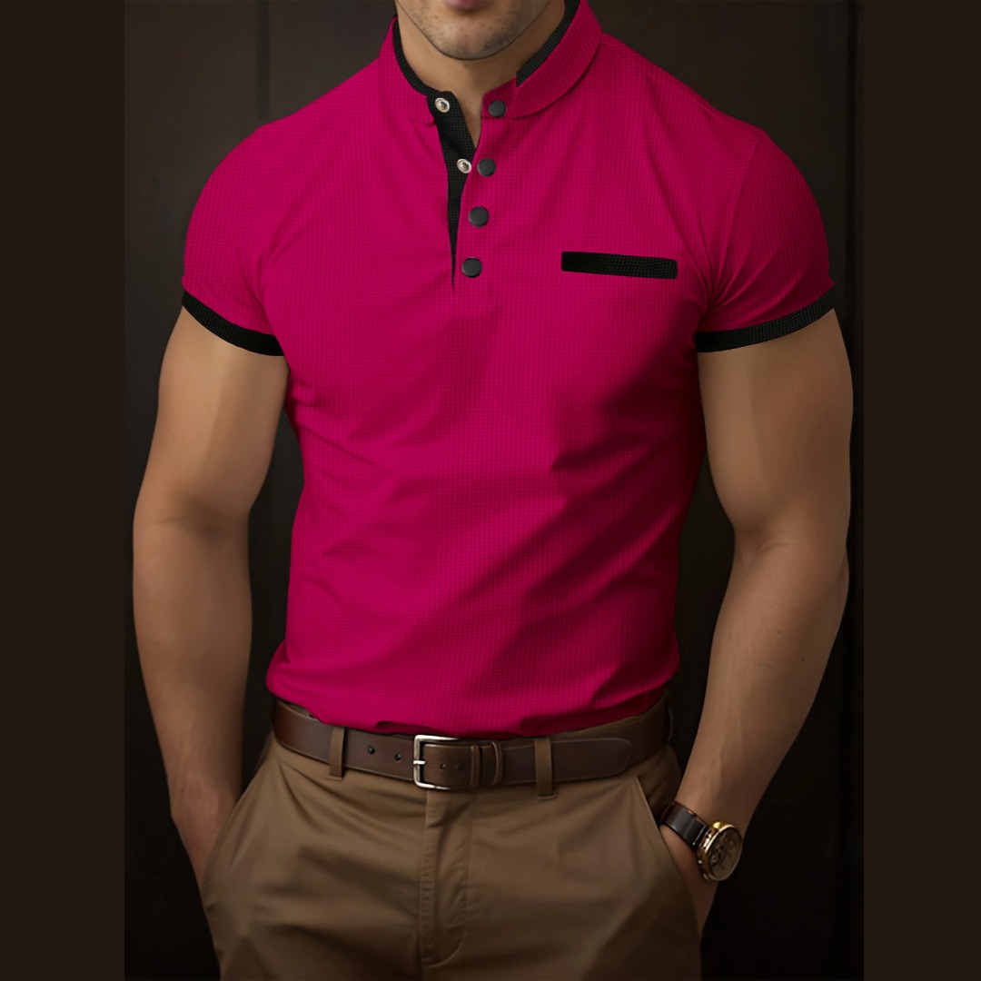 Men's Waffle Color Block Polo Shirt