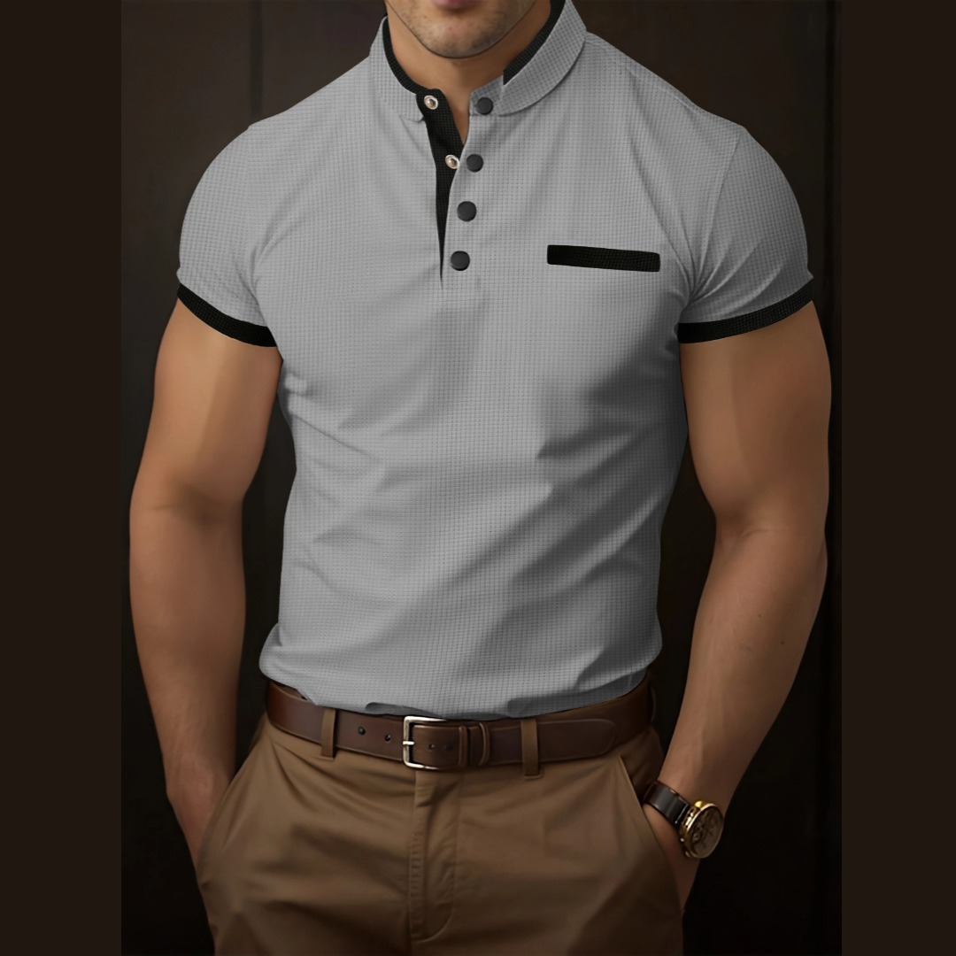 Men's Waffle Color Block Polo Shirt