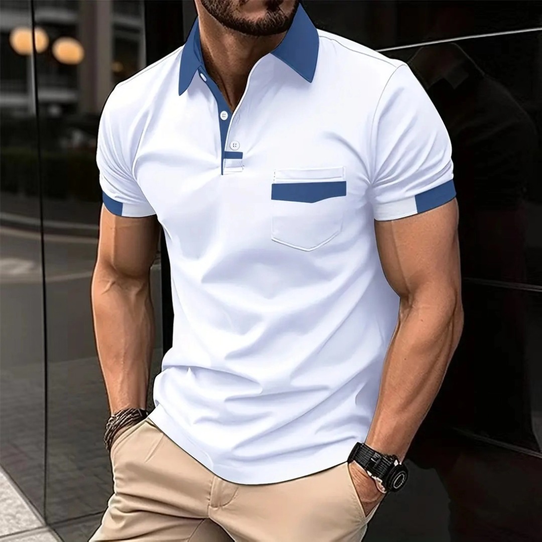 Men's Color Block Pocket Polo Shirt
