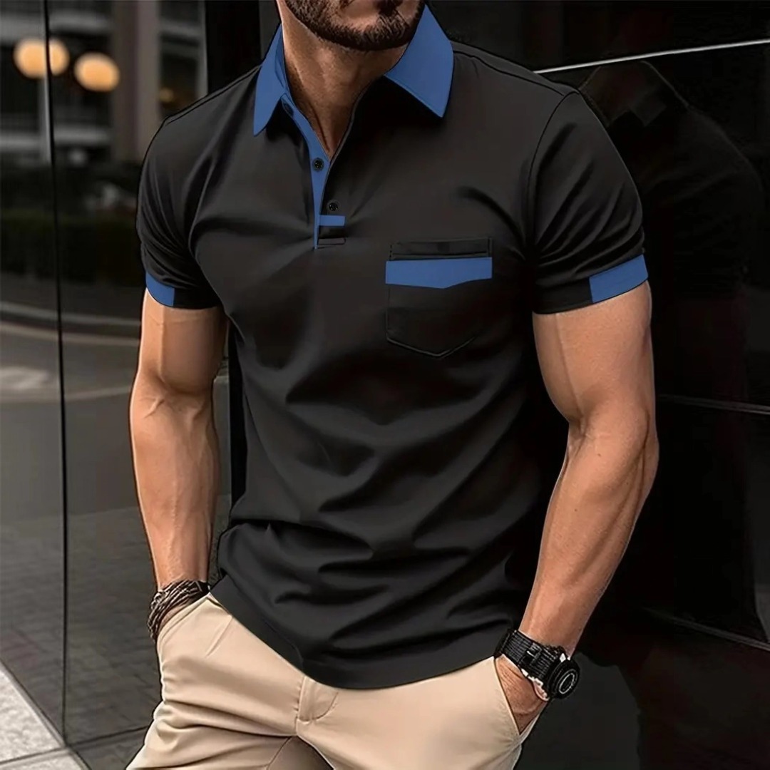 Men's Color Block Pocket Polo Shirt