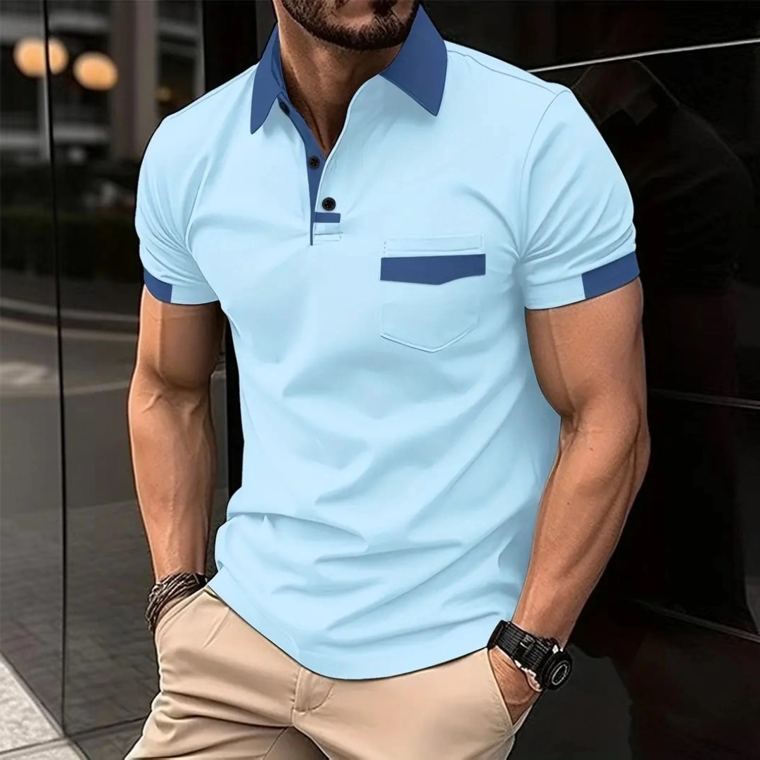 Men's Color Block Pocket Polo Shirt