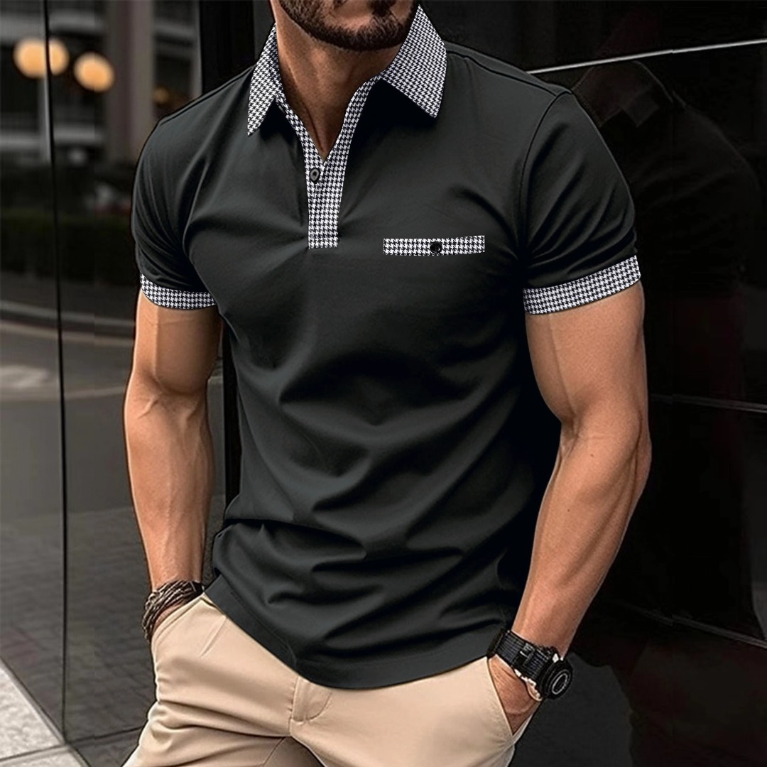 Men's Button Color Block Polo Shirt